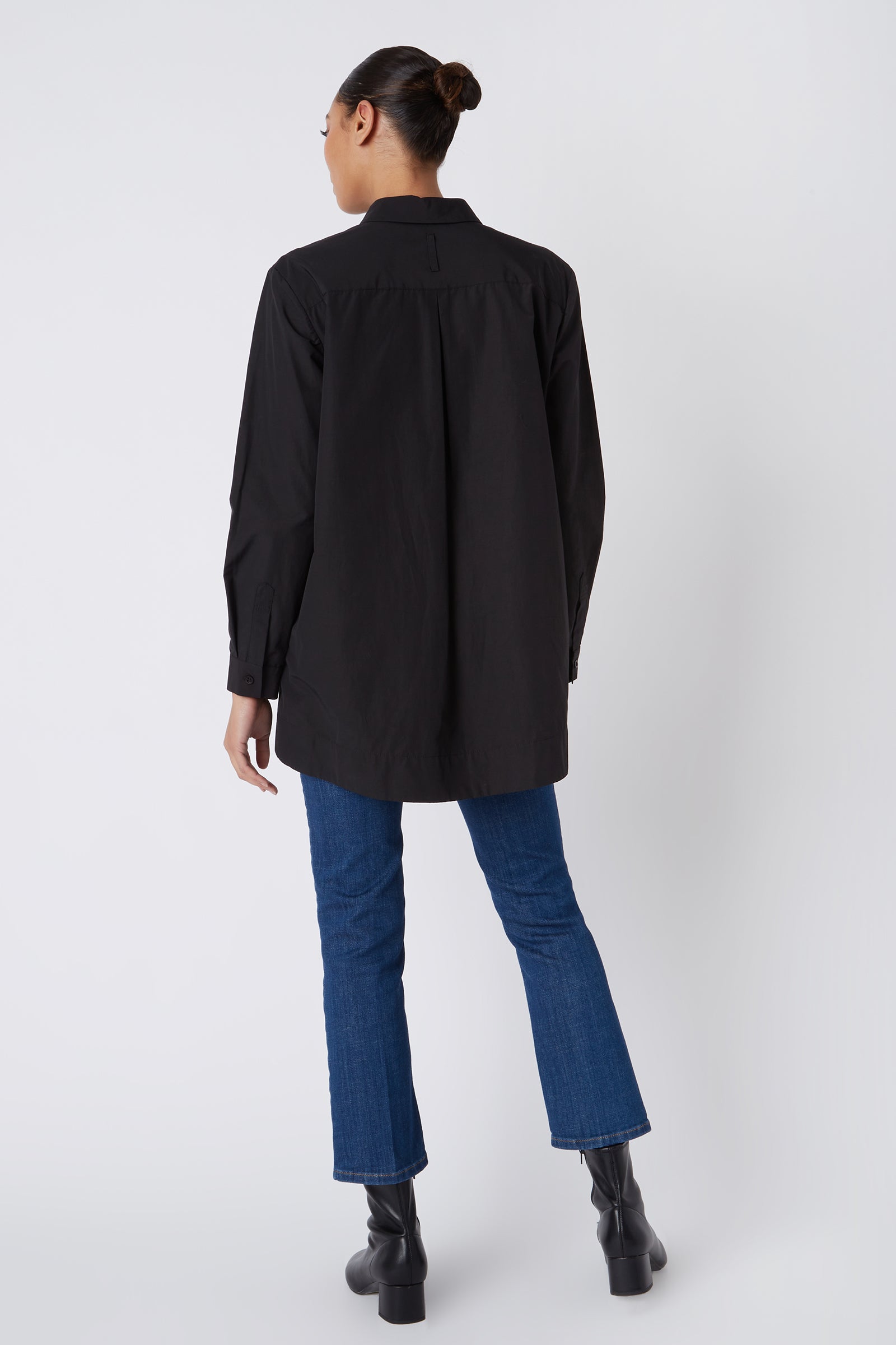 Lori Tab Collar Tunic in Black with Tab Collar and Button – KAL RIEMAN