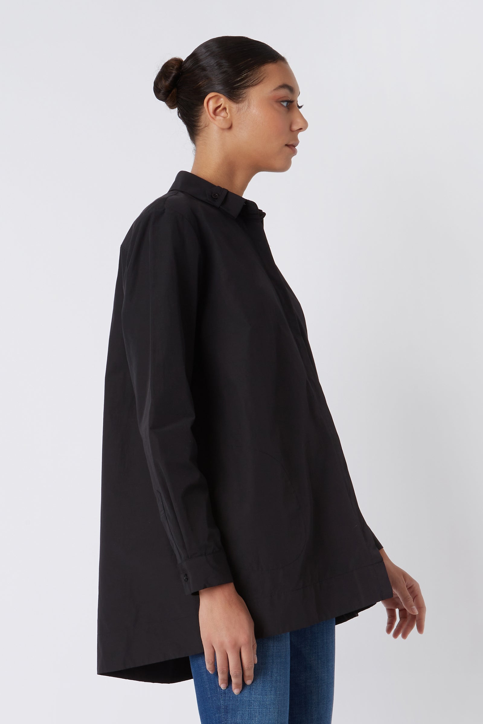Kal Rieman Lori Tab Collar Tunic in Black on Model Cropped Side View