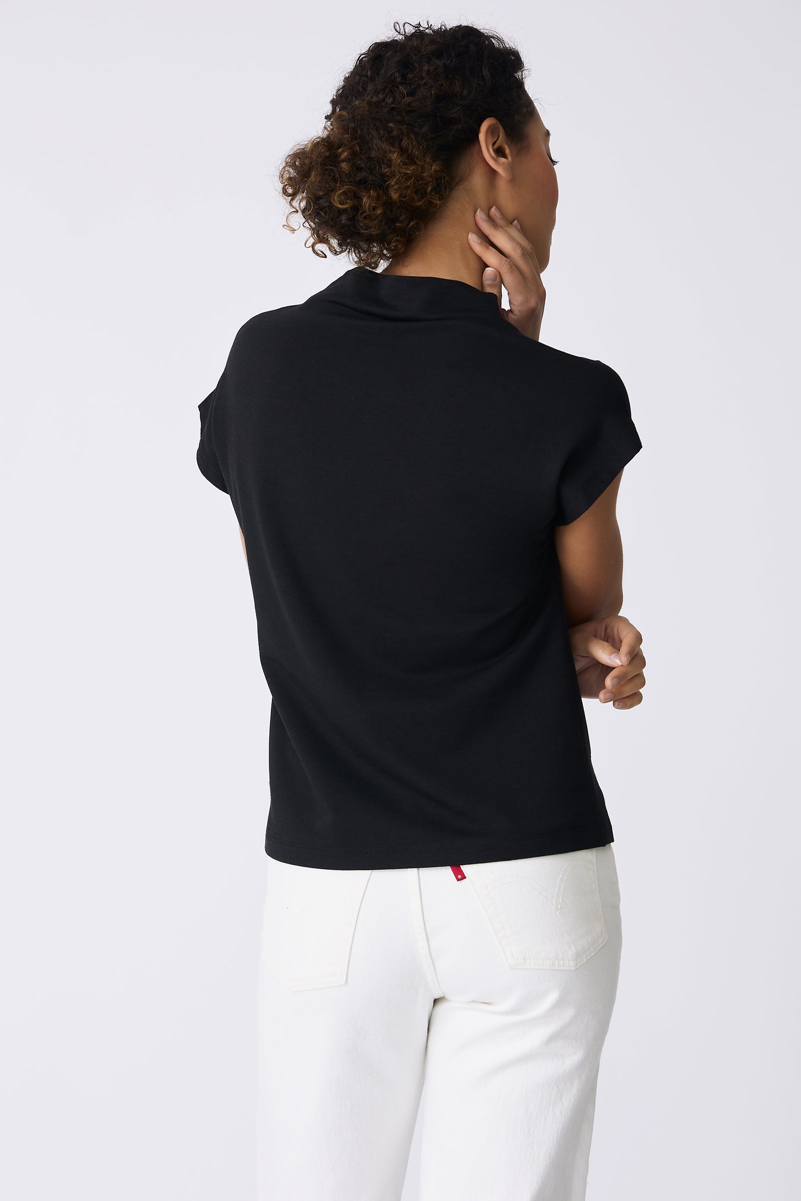 Kal Rieman Luca Cowl Top in Black on model back view