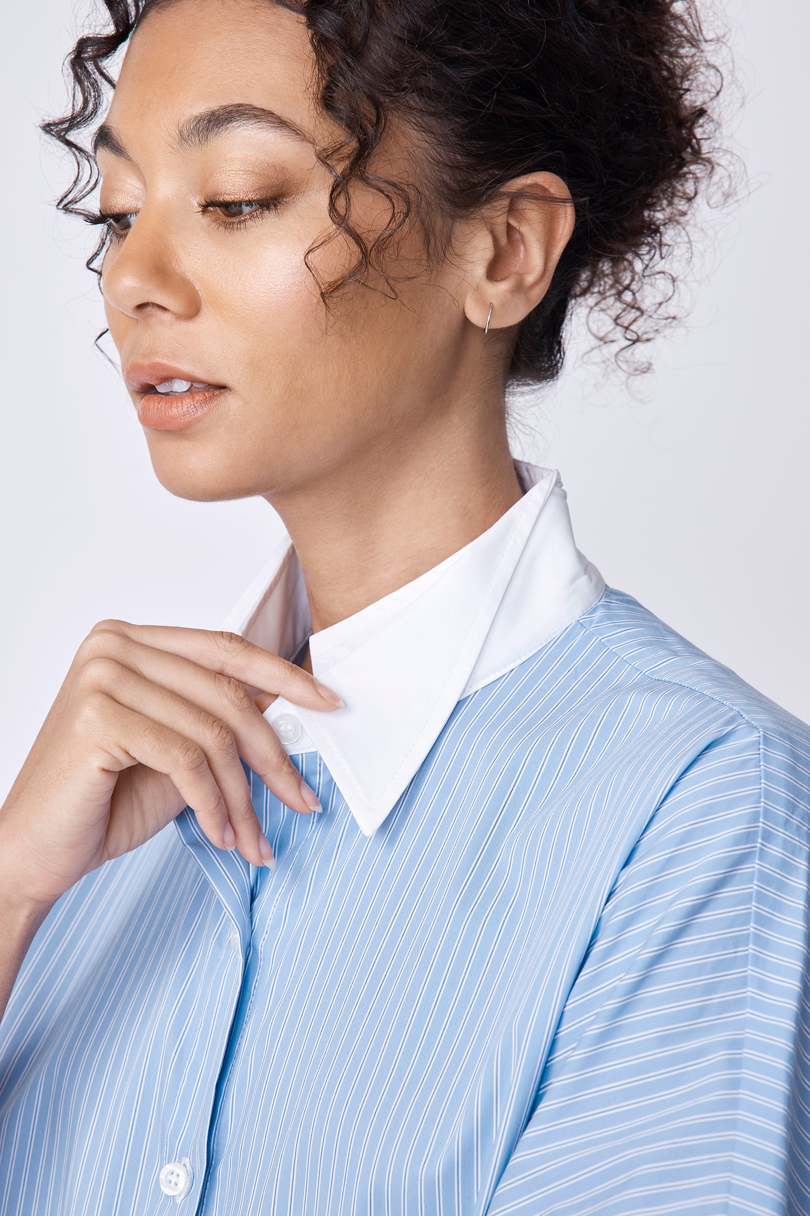 Lynn DC Shirt With Signature Double Collar in Poolside Stripe XS / Poolside Stripe