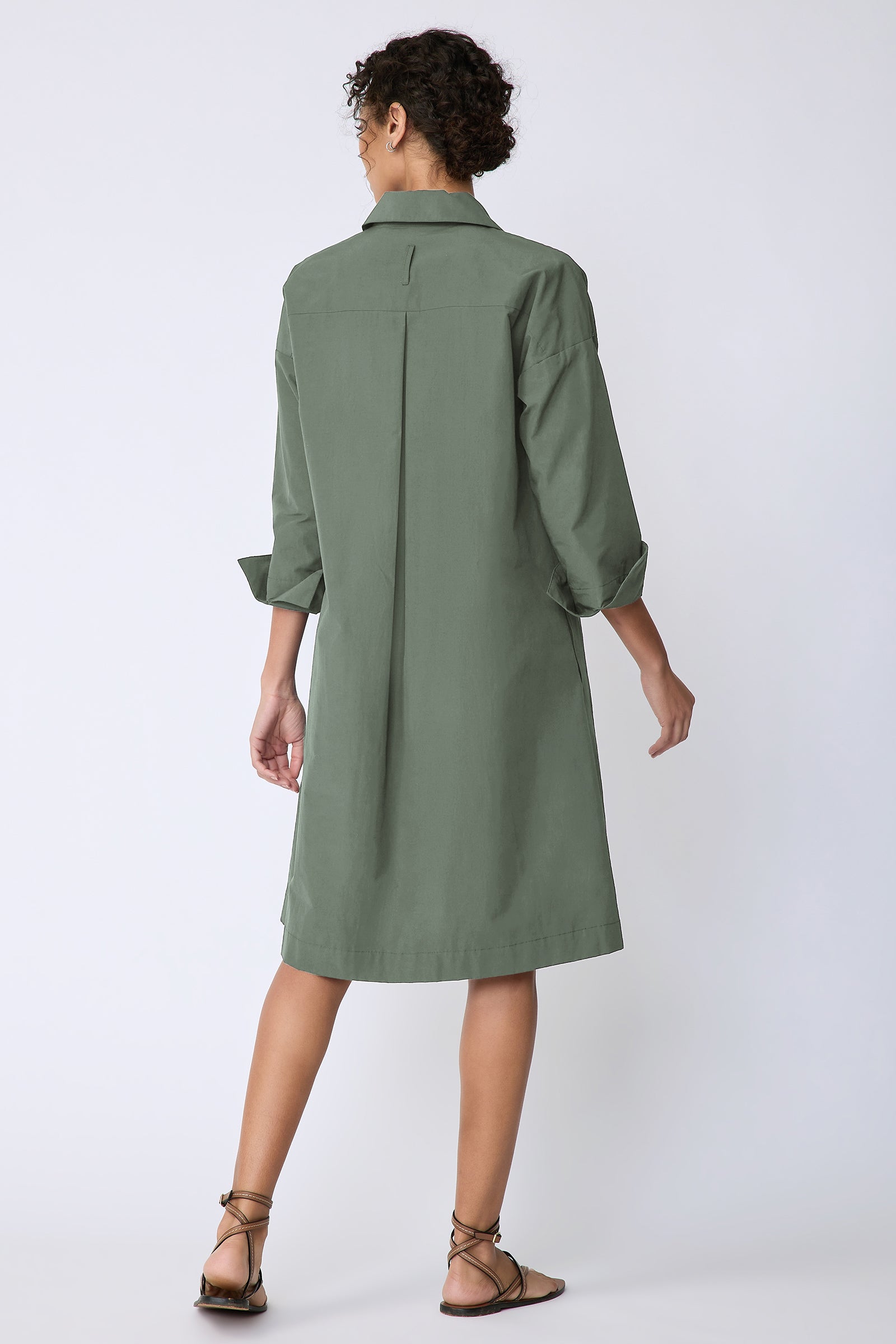 Kal Rieman Marion Dress in Cactus broadcloth on model hand on hip