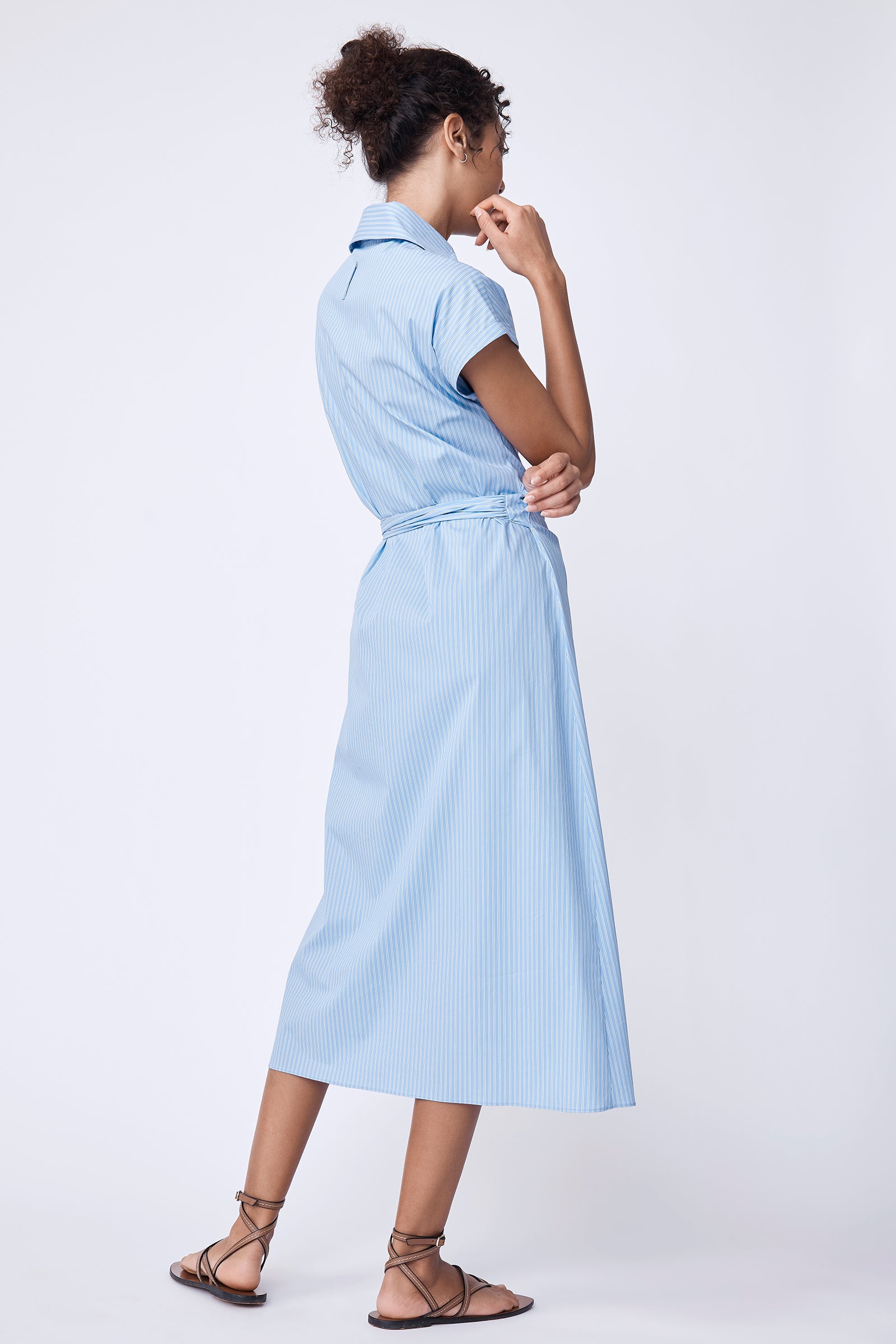 blue stripe wrap dress Rhoden Striped Wrap Tie Midi Shirt Dress VICI