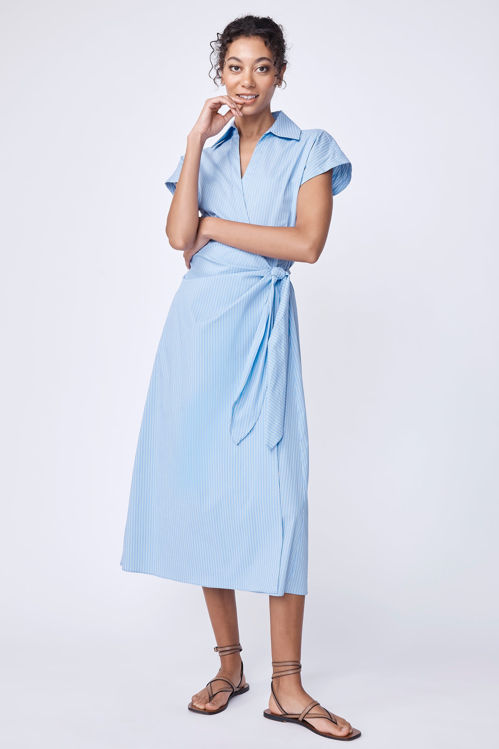 Paige Wrap Dress With V-Neck Shape in Poolside Stripe XL / Poolside Stripe Paige Wrap Dress With V-Neck Shape in Poolside Stripe XL / Poolside Stripe