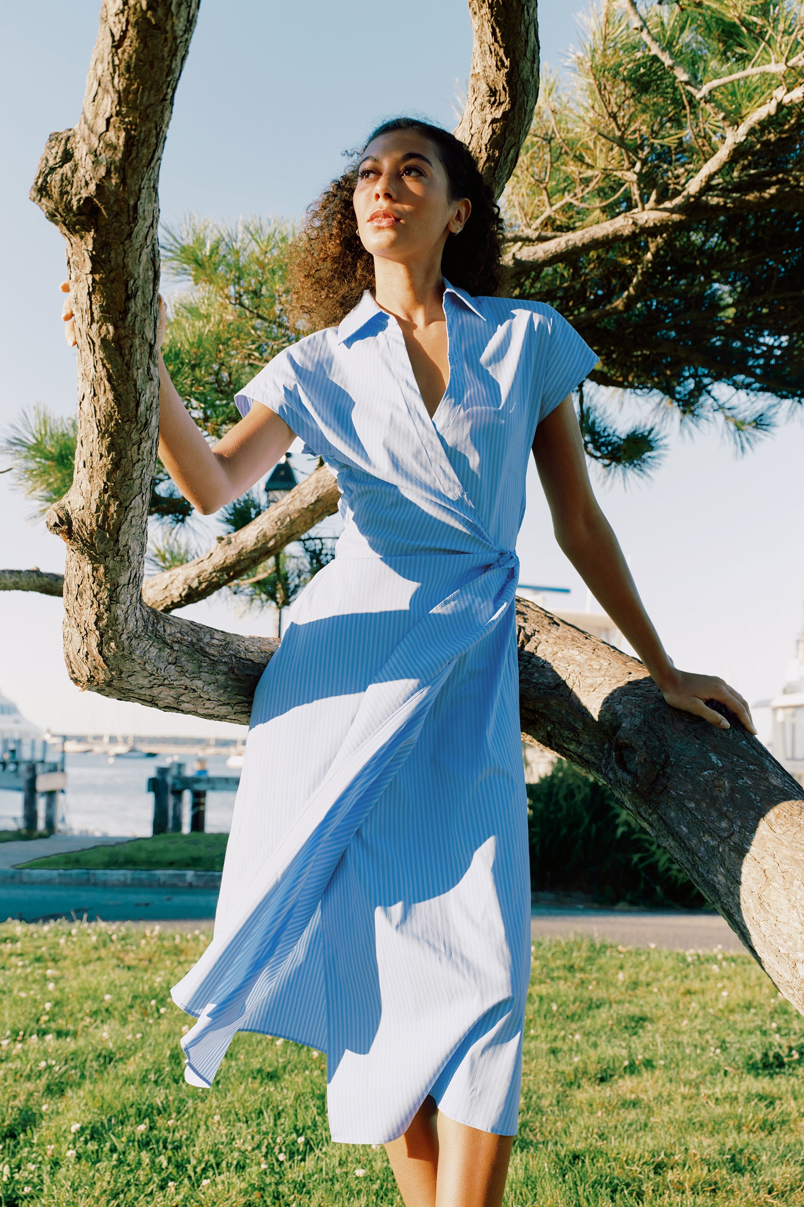 Paige Wrap Dress With V-Neck Shape in Poolside Stripe XL / Poolside Stripe Paige Wrap Dress With V-Neck Shape in Poolside Stripe XL / Poolside Stripe