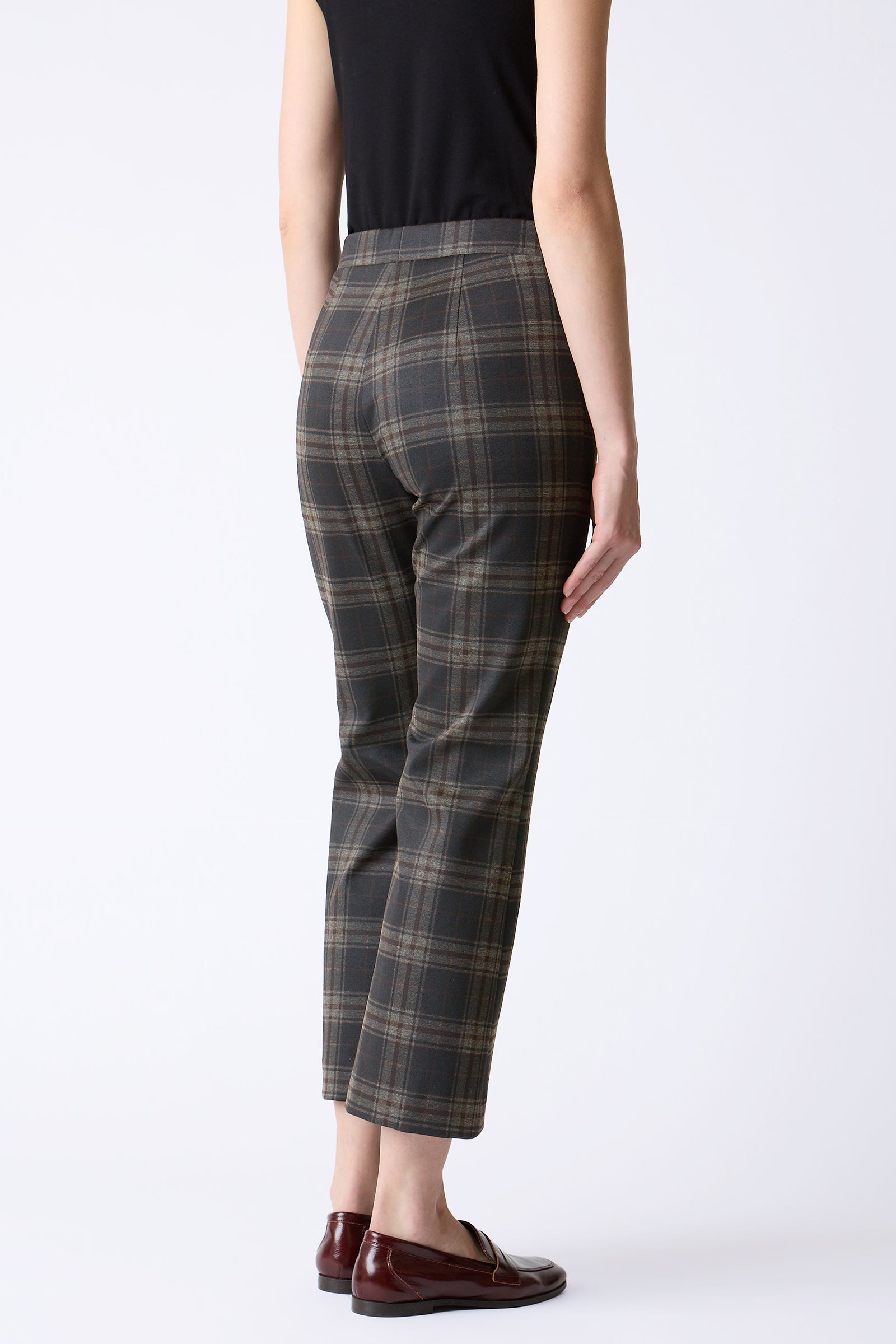 Kal Rieman Pamela Crop Flare Pants in Brown Plaid on model full front view