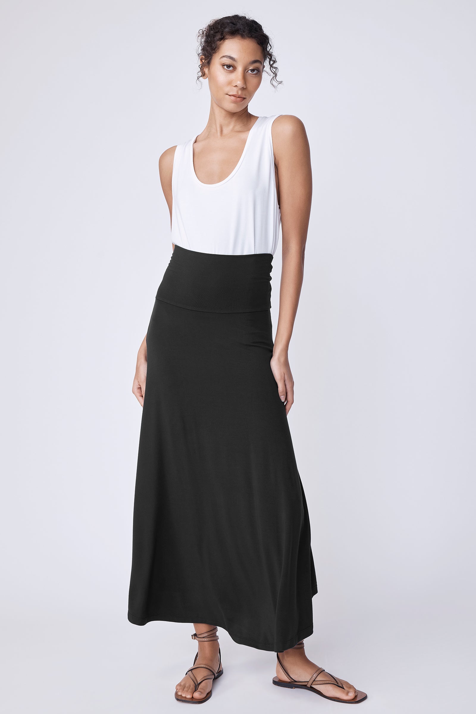 Kal Rieman Paula Skirt Dress in black and white on model full front view