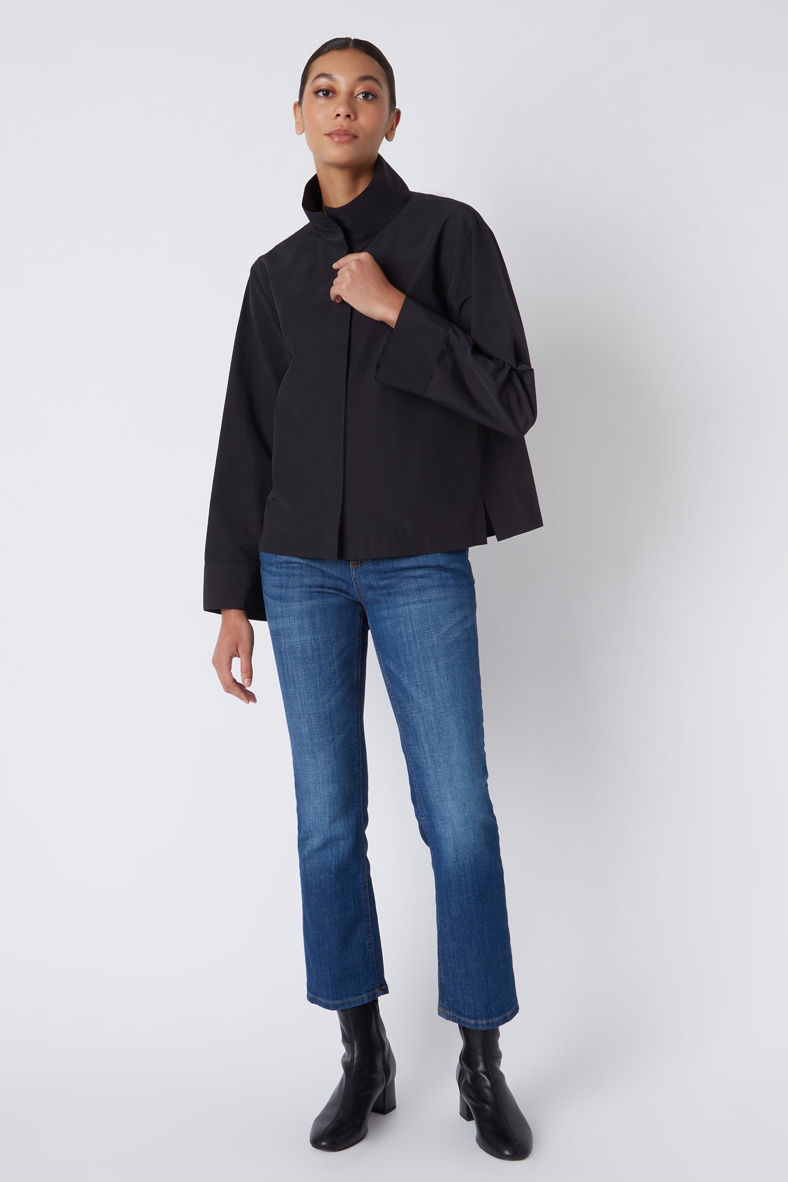 Kal Rieman Peggy Collared Shirt in Black on Model Main Full Front View