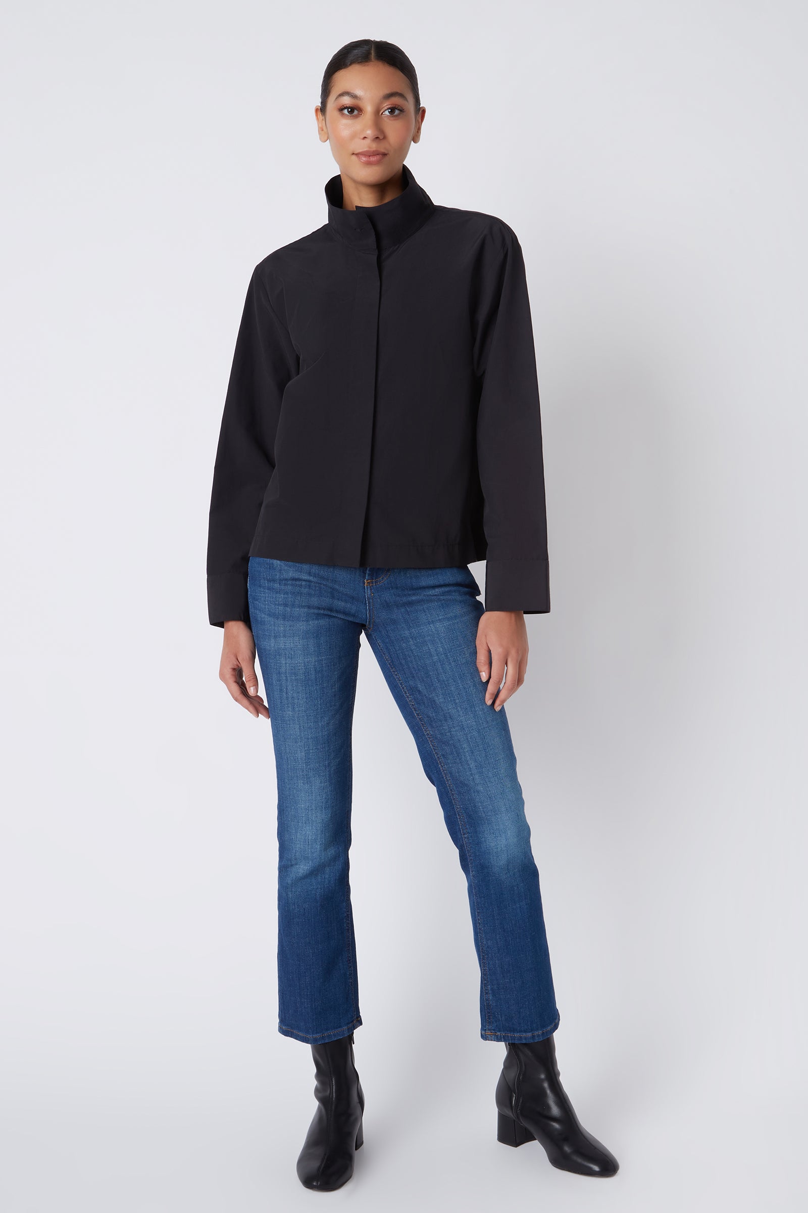 Kal Rieman Peggy Collared Shirt in Black on Model Full Front View