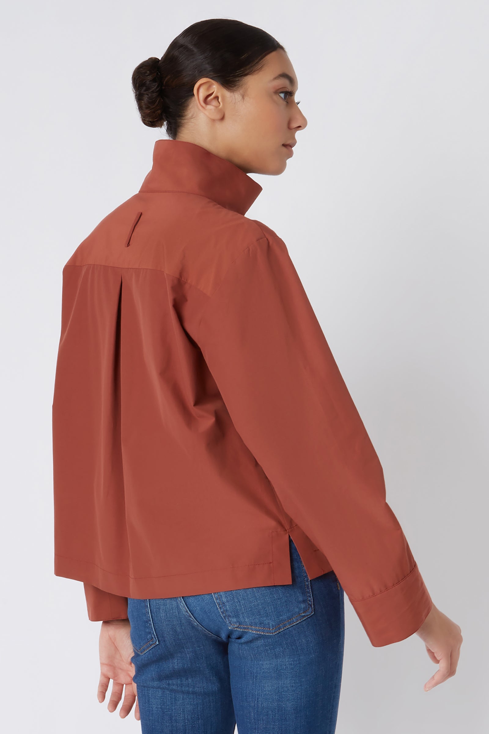 Kal Rieman Peggy Collared Shirt in Rust Broadcloth on Model Full Front View
