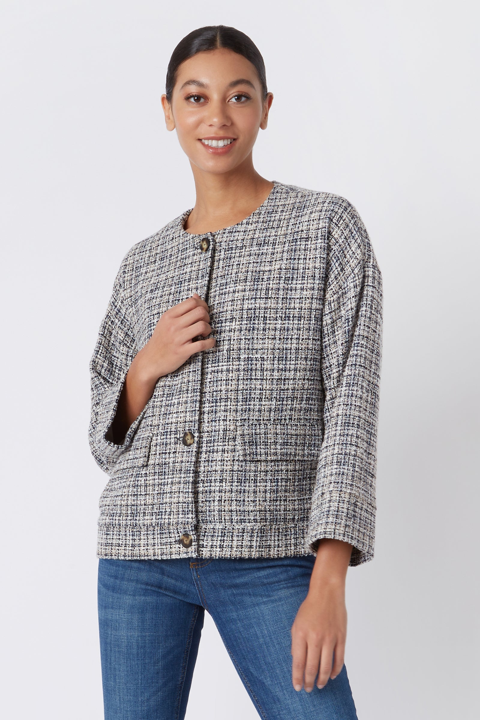Sienna Tweed Jacket in Spanish Multi Tweed Italian Broadcloth – KAL RIEMAN