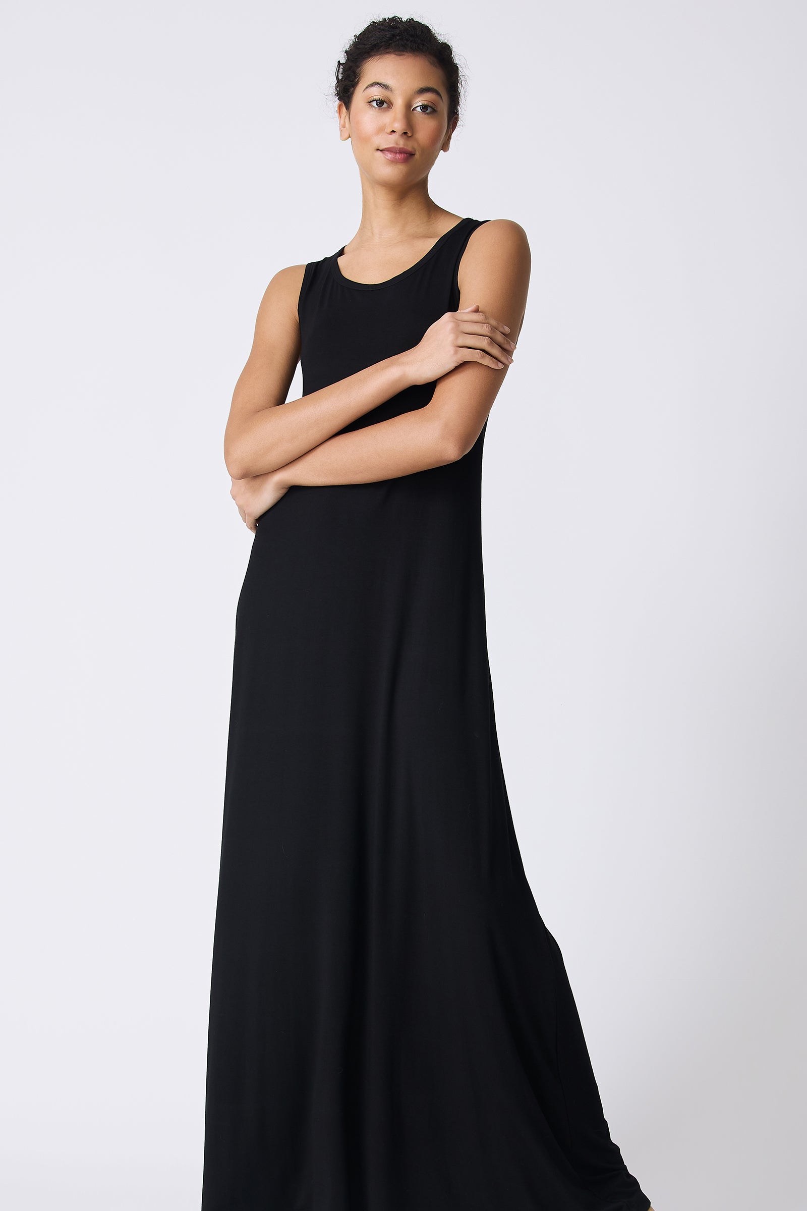 Kal Rieman Sophia Maxi Dress in Black on model with arms crossed front view
