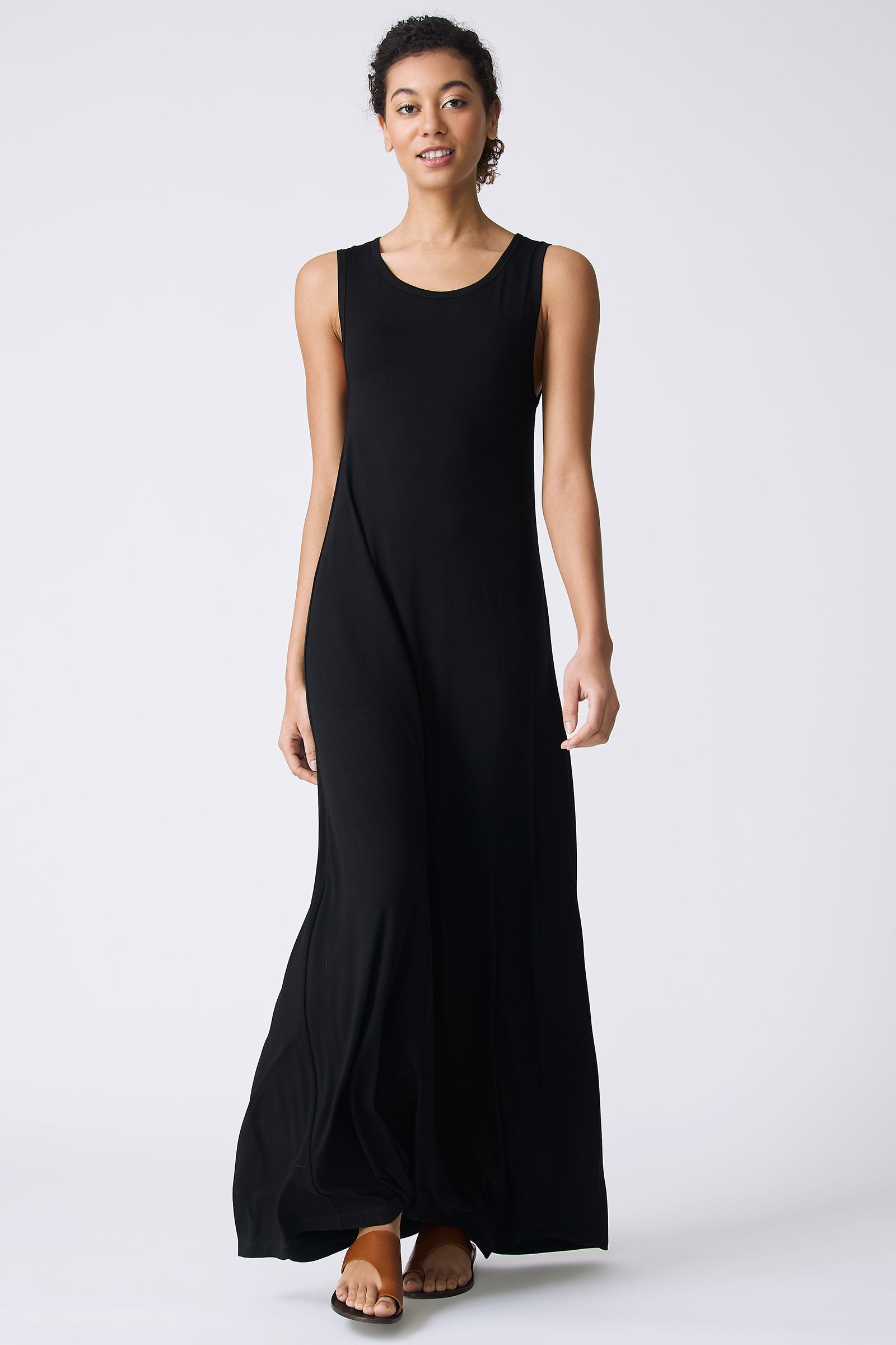 Kal Rieman Sophia Maxi Dress in Black on model walking full front view