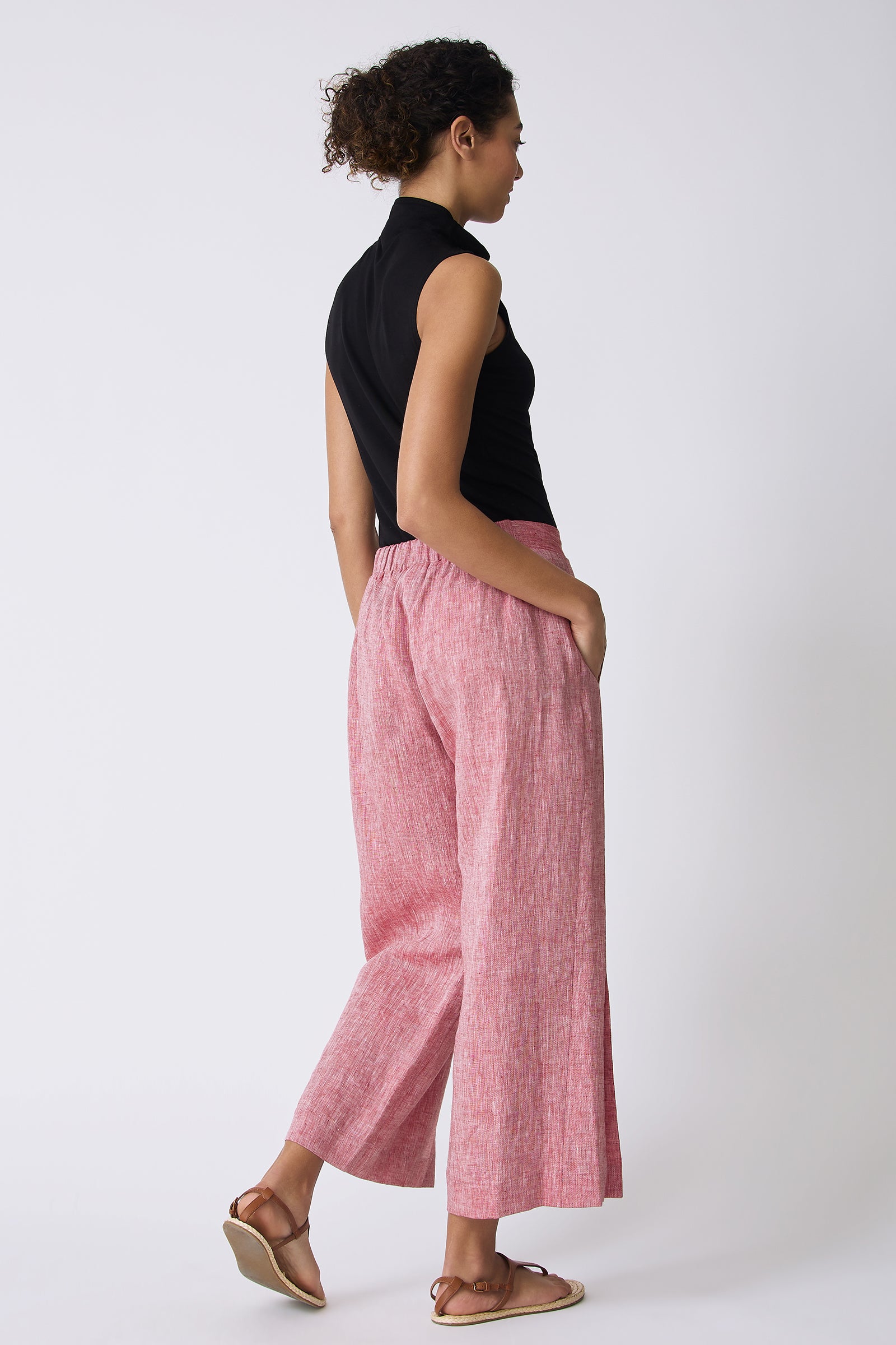 Kal Rieman Tami Side Kick Pant in Red on model with hand in pocket full front view