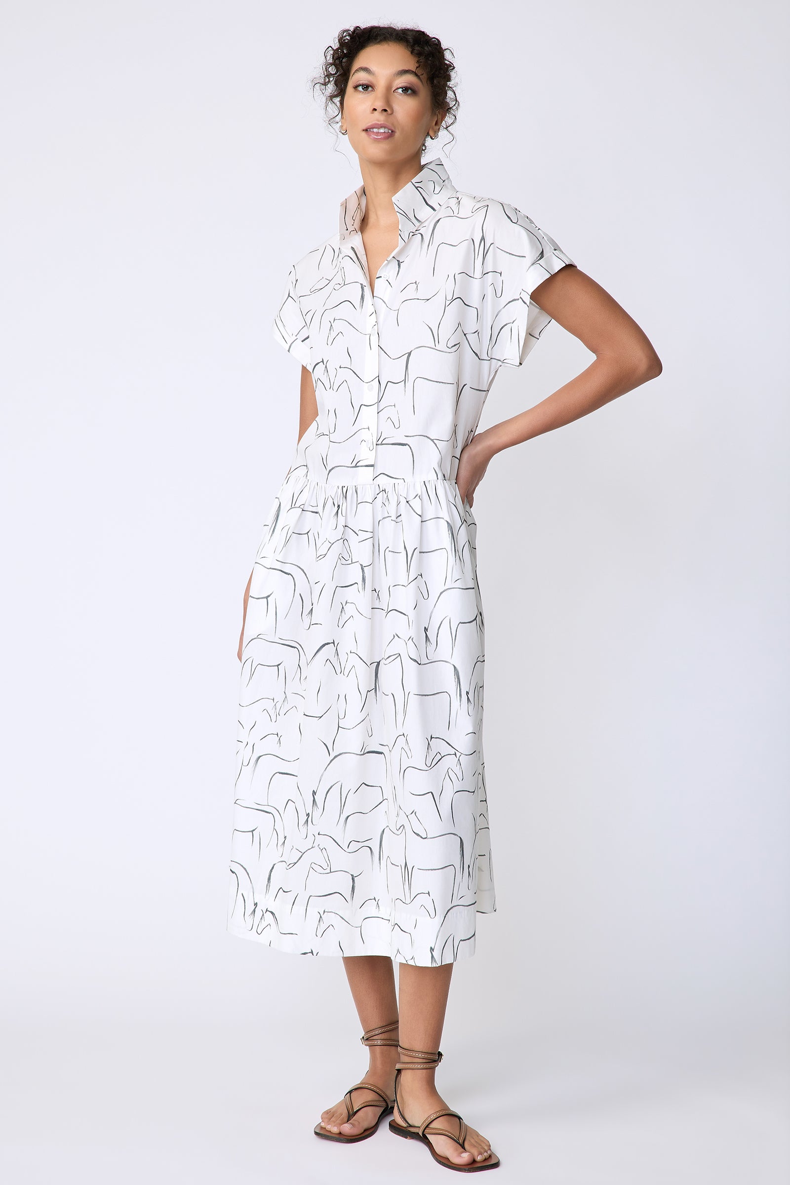 Kal Rieman Tanya Dress in Horse Print on model front view hand on hip