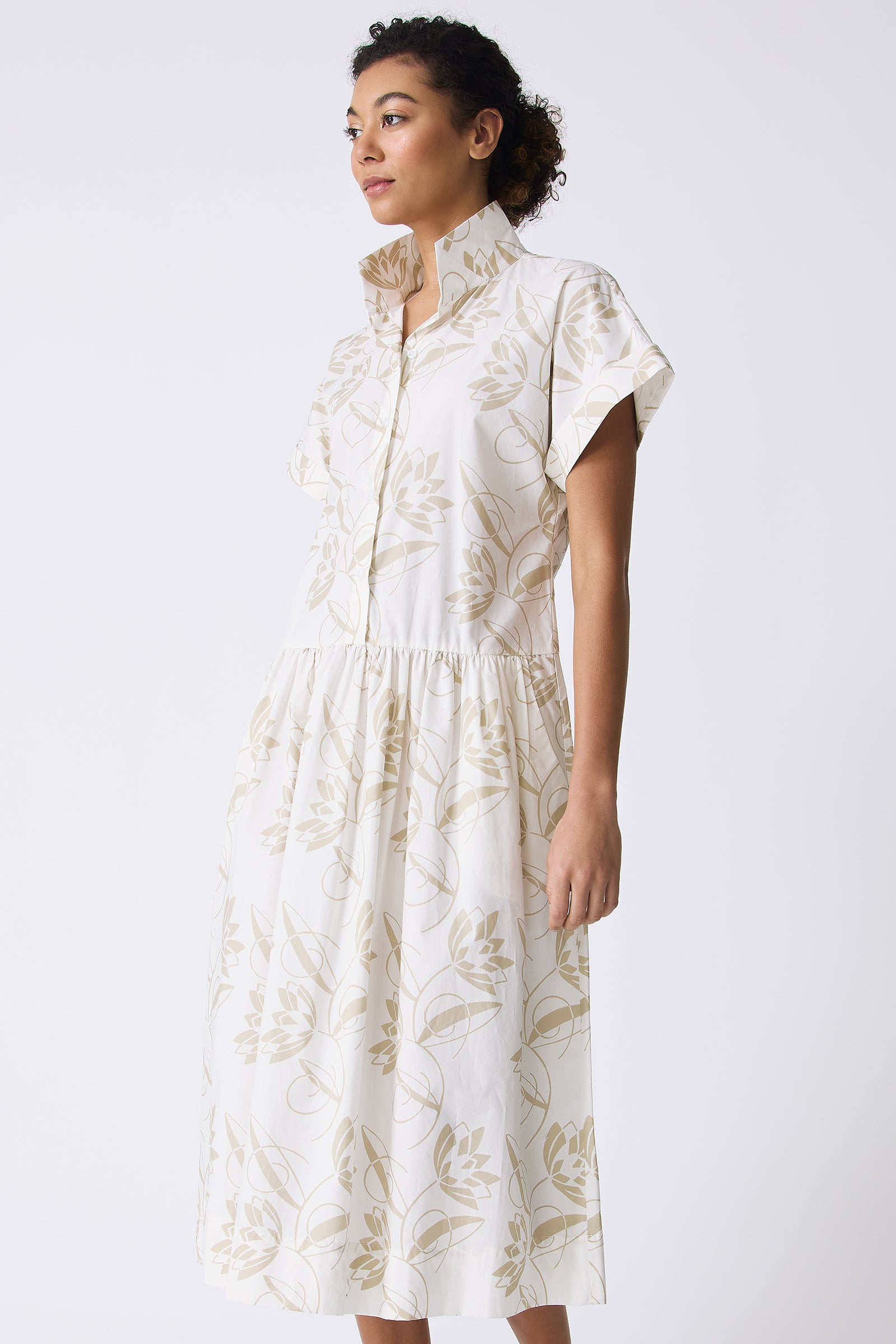 Kal Rieman Tanya Shirt Dress in Lotus Print on model front view