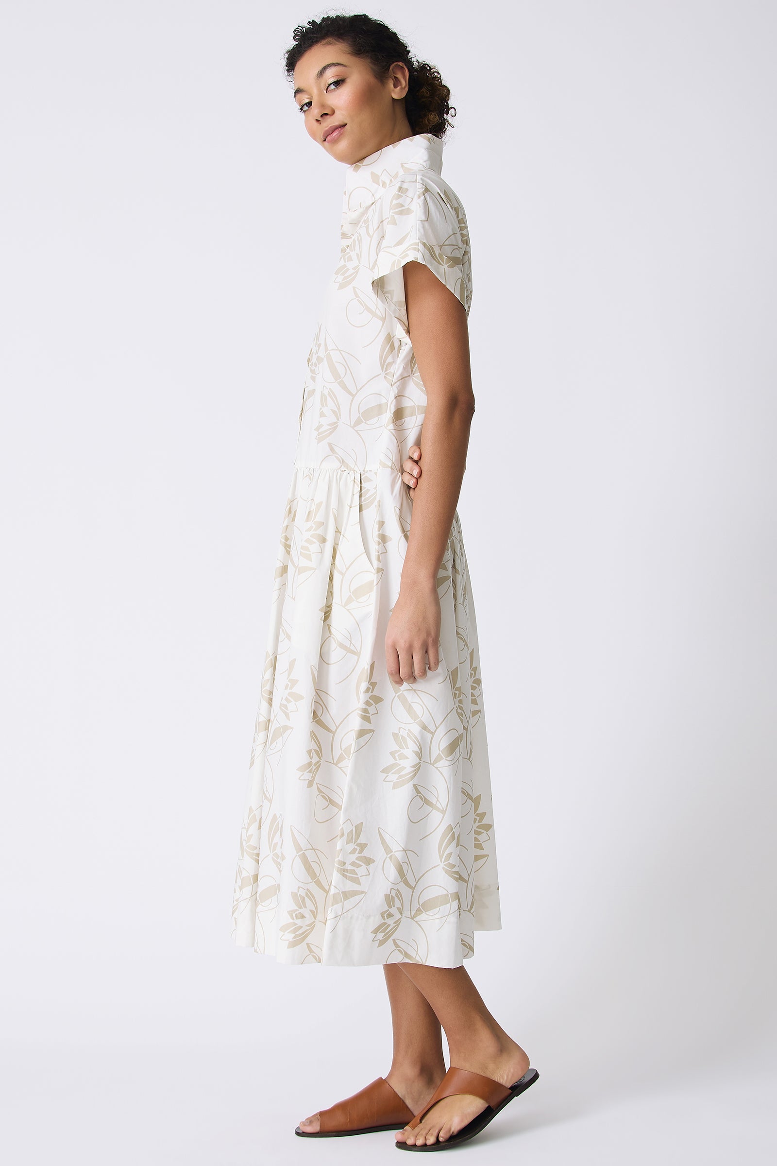 Kal Rieman Tanya Shirt Dress in Lotus Print on model full side view