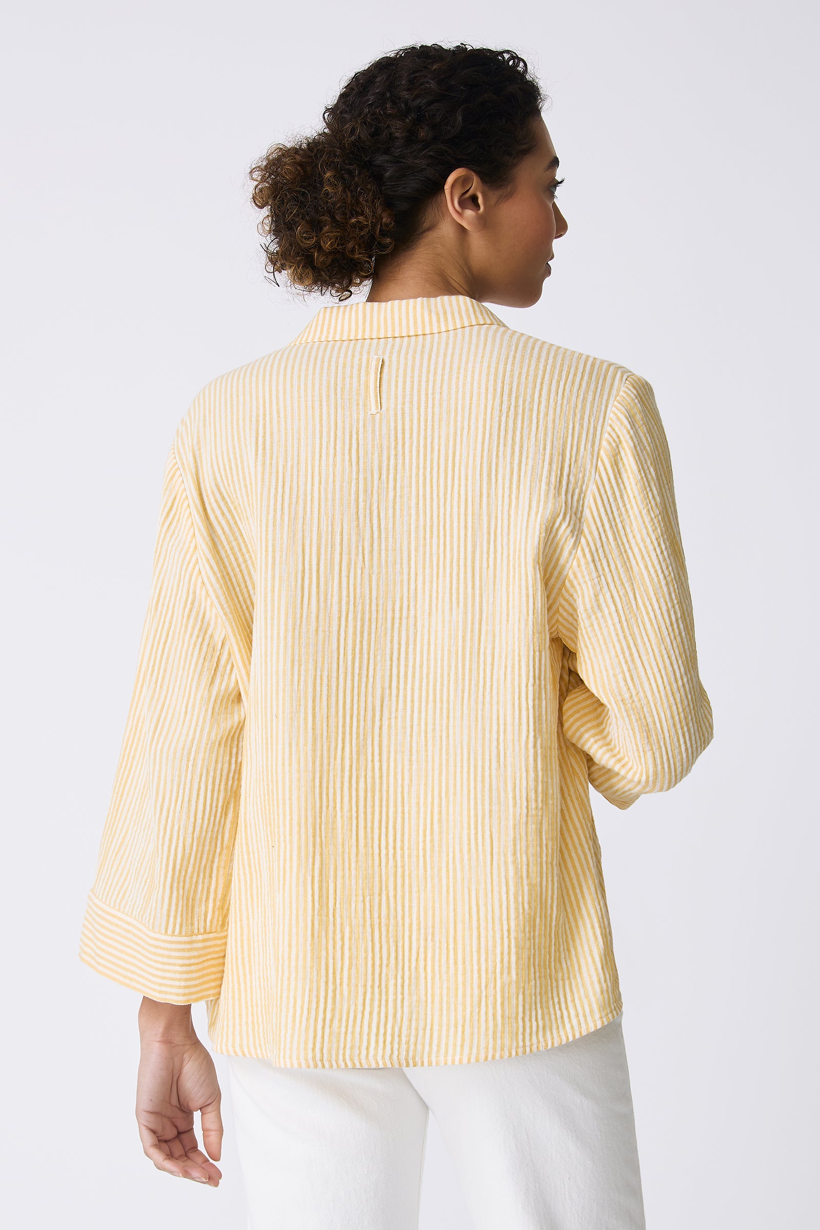 Kal Rieman Tropez Pullover in Honey Stripe on model back view