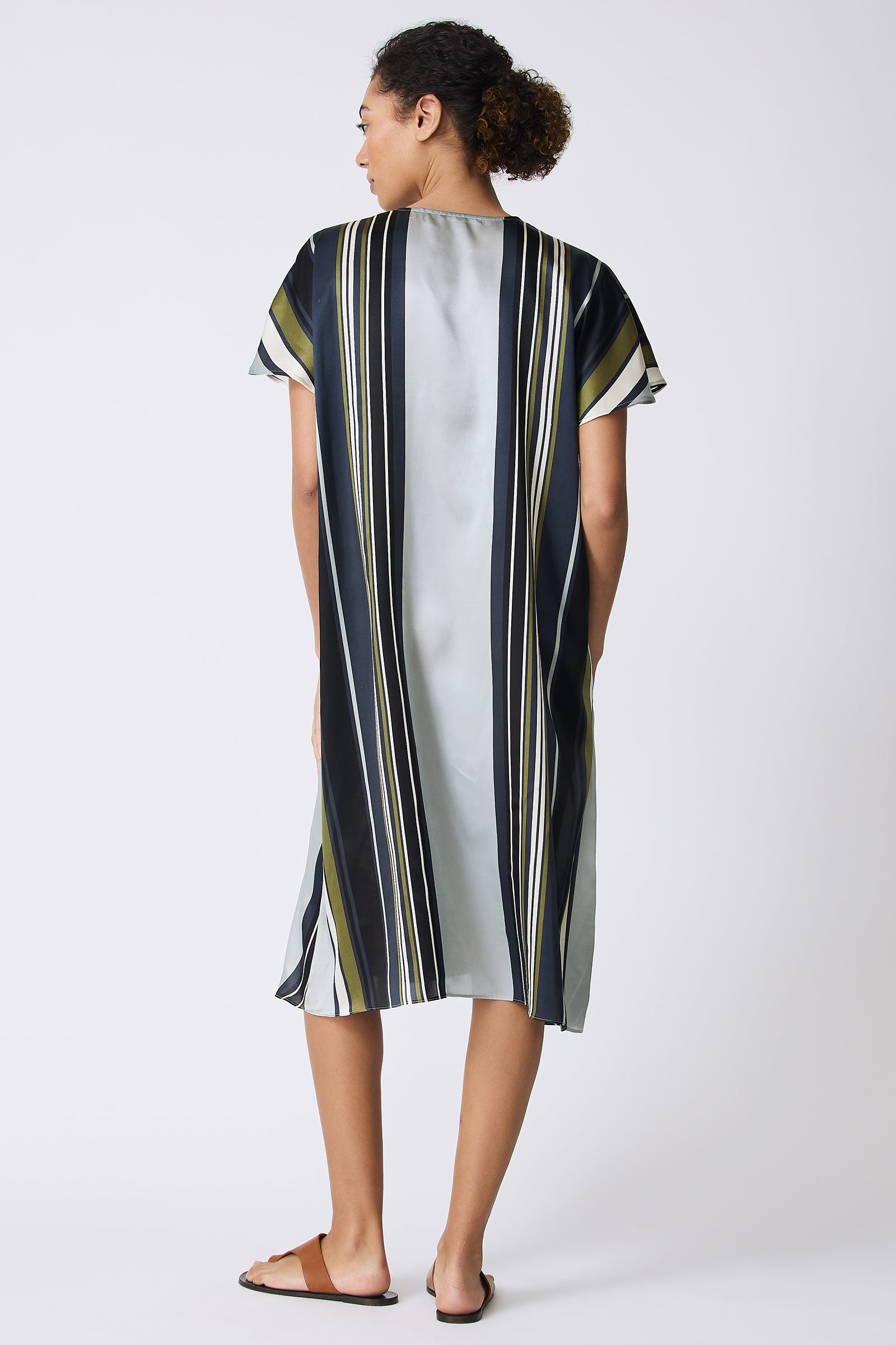 Kal Rieman Vanna Gather Front Dress in Multi Stripe on model full back view