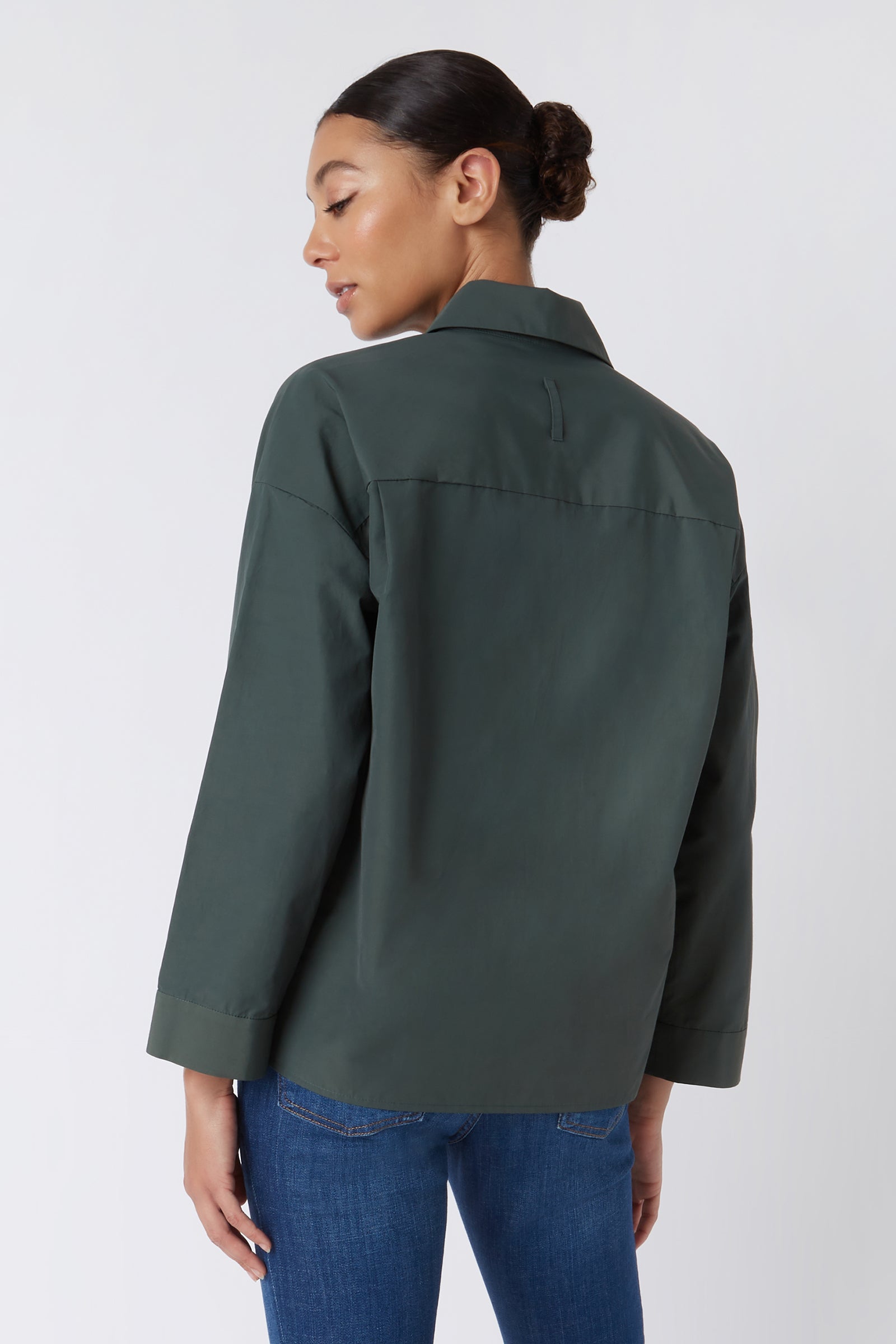 Kal Rieman Emma Collared Kimono in Loden Green on Model Cropped Back View