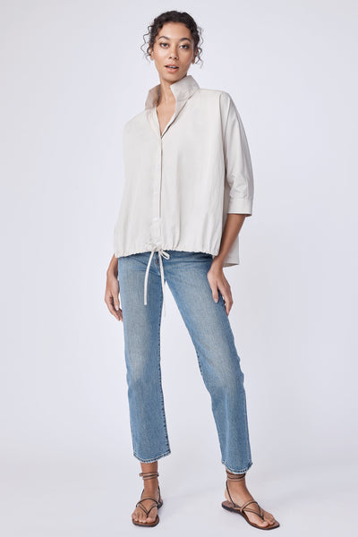 Teri Drawstring Shirt in Khaki With 3/4 Kimono Sleeve Fit – KAL RIEMAN