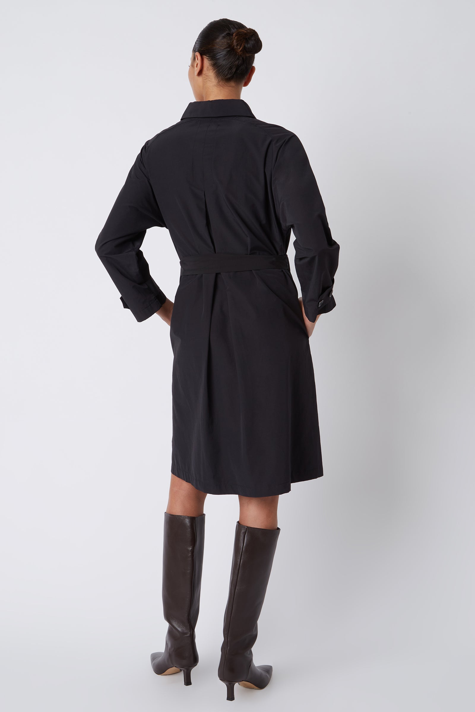 Kal Rieman Bonnie Pleat Back Dress in Black Italian Broadcloth on Model Full Back View