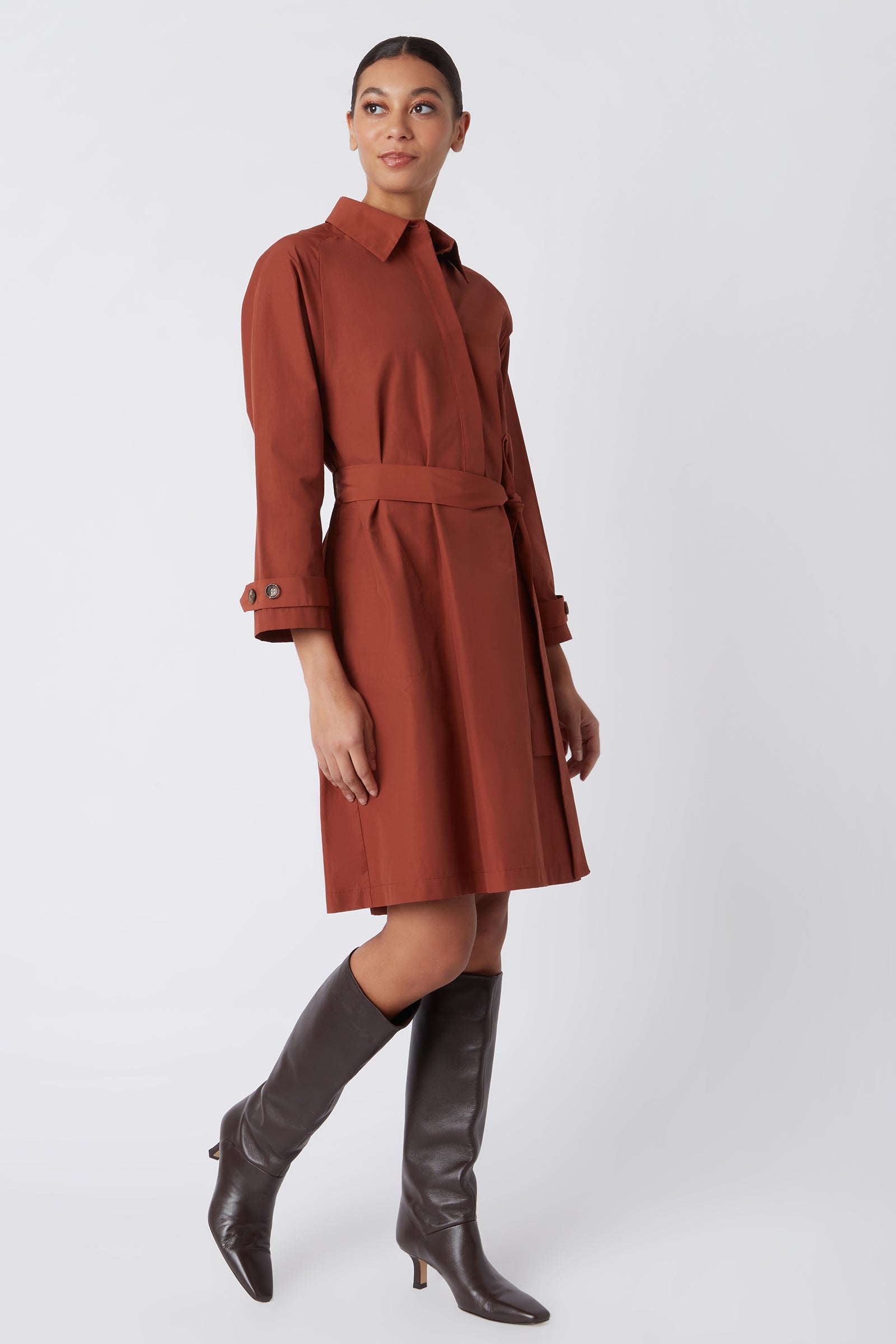 Bonnie Pleat Back Dress in Rust Italian Broadcloth with Trench Detail ...