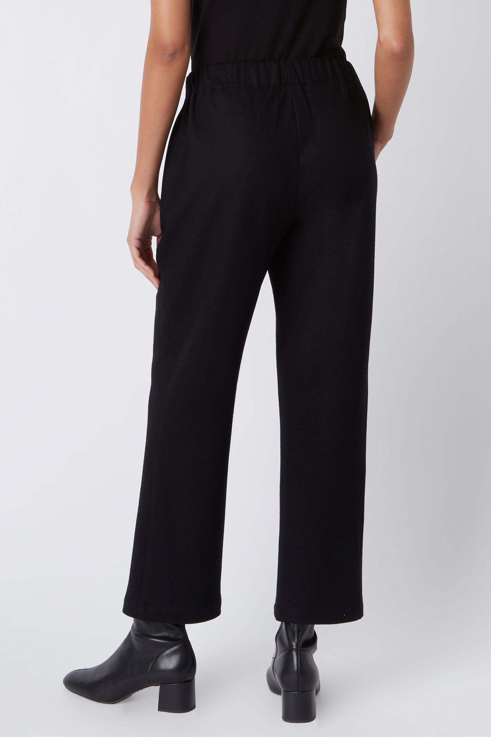 Kal Rieman Felted Jersey Angle Seam Crop Pant in Black Felted Jersey on Model Detailed Back View