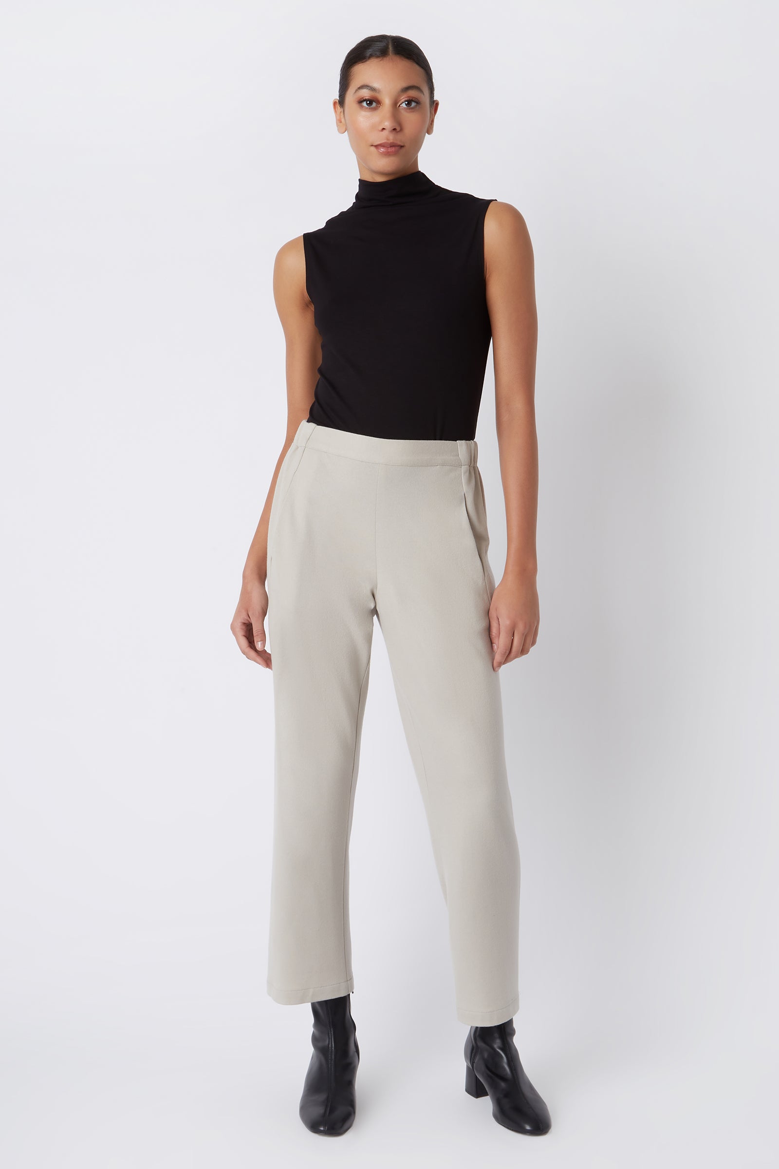 Kal Rieman Felted Jersey Angle Seam Crop Pant in Mink on Model Main Full Front View
