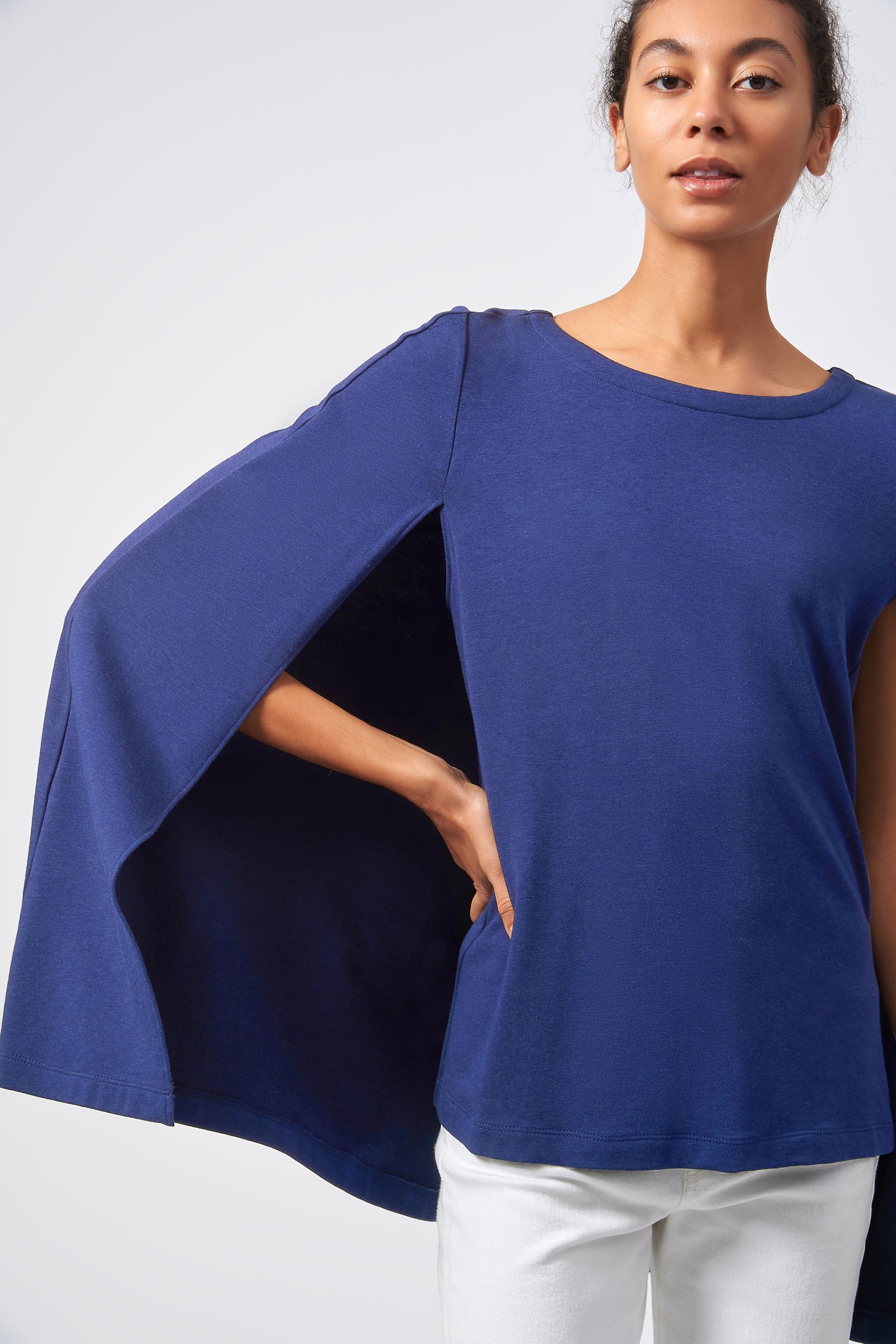 Kal Rieman Cape Sweatshirt in Bamboo Terry Blue image of the alternate front view