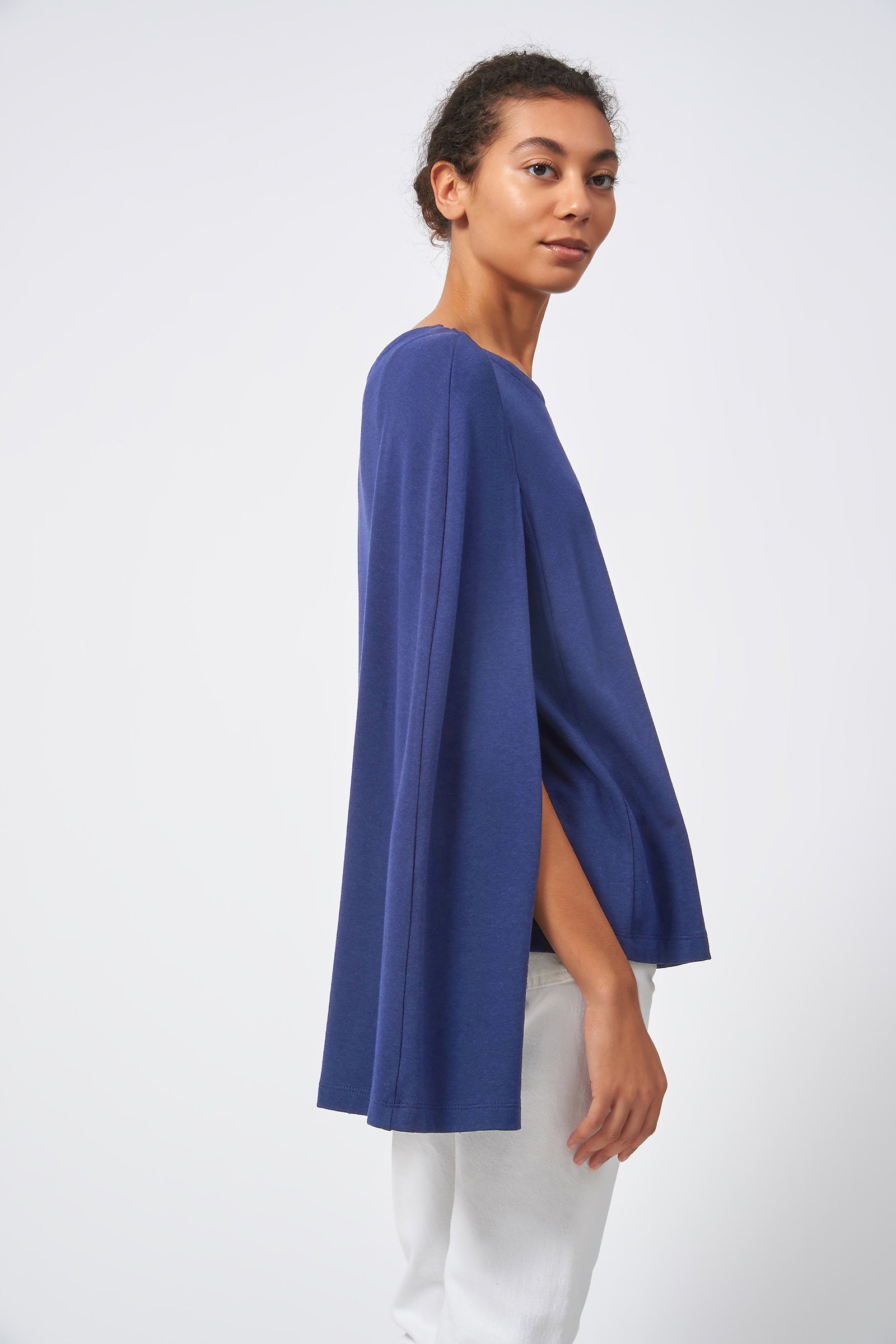 Kal Rieman Cape Sweatshirt in Bamboo Terry Blue image of the full side view