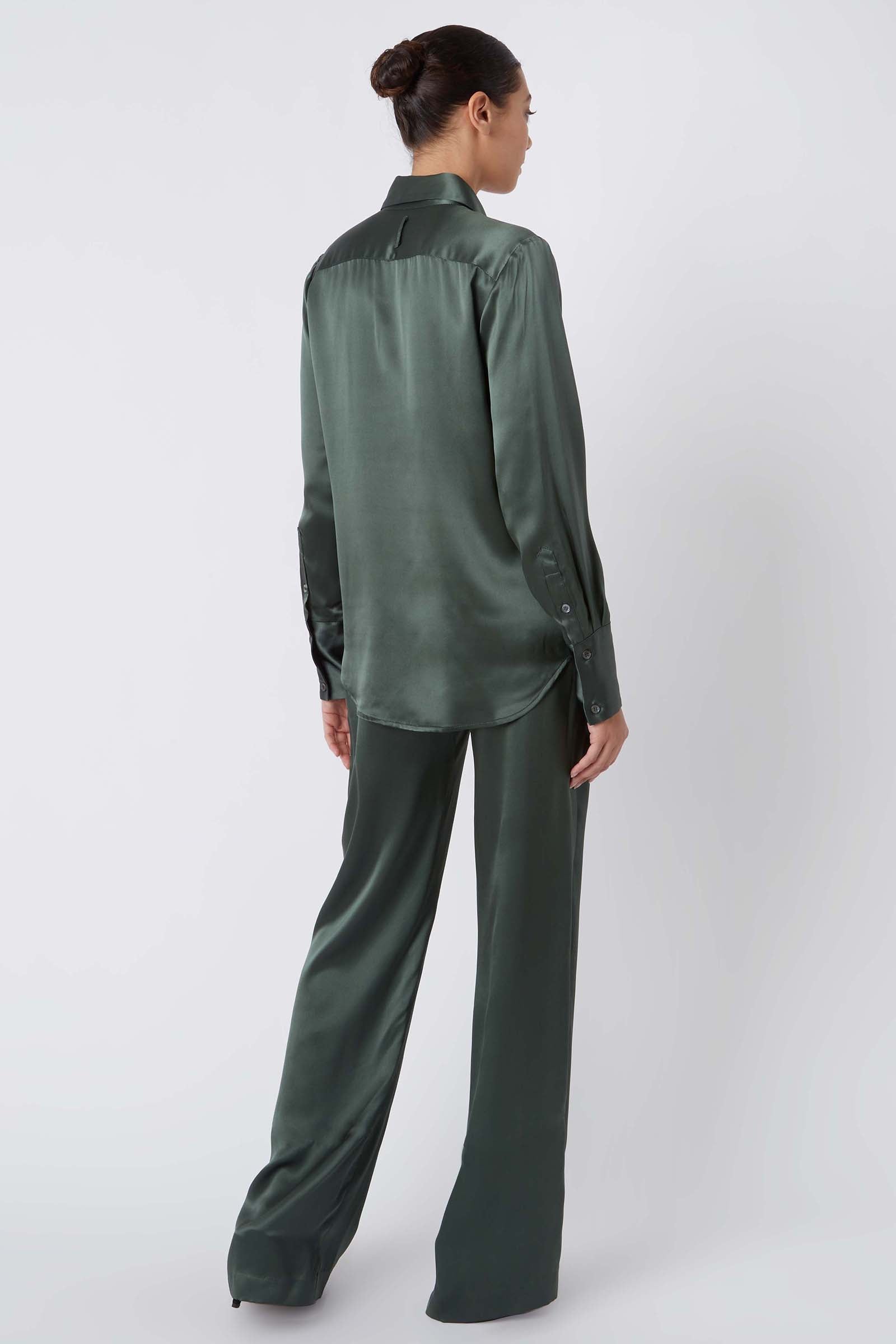 Kal Rieman Classic Tailored Blouse in Loden on Model Full Back View