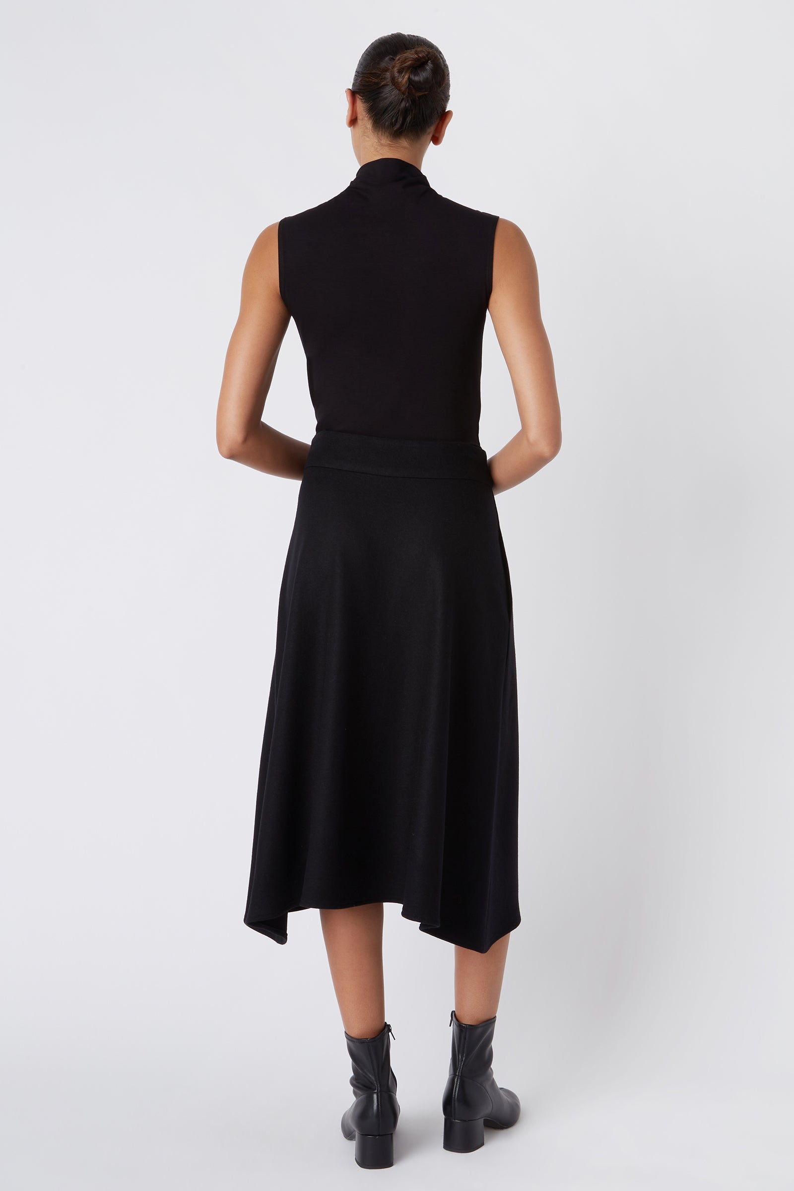 Kal Rieman Martina Kick Skirt in Black Felted Jersey on Model Main Full Front View