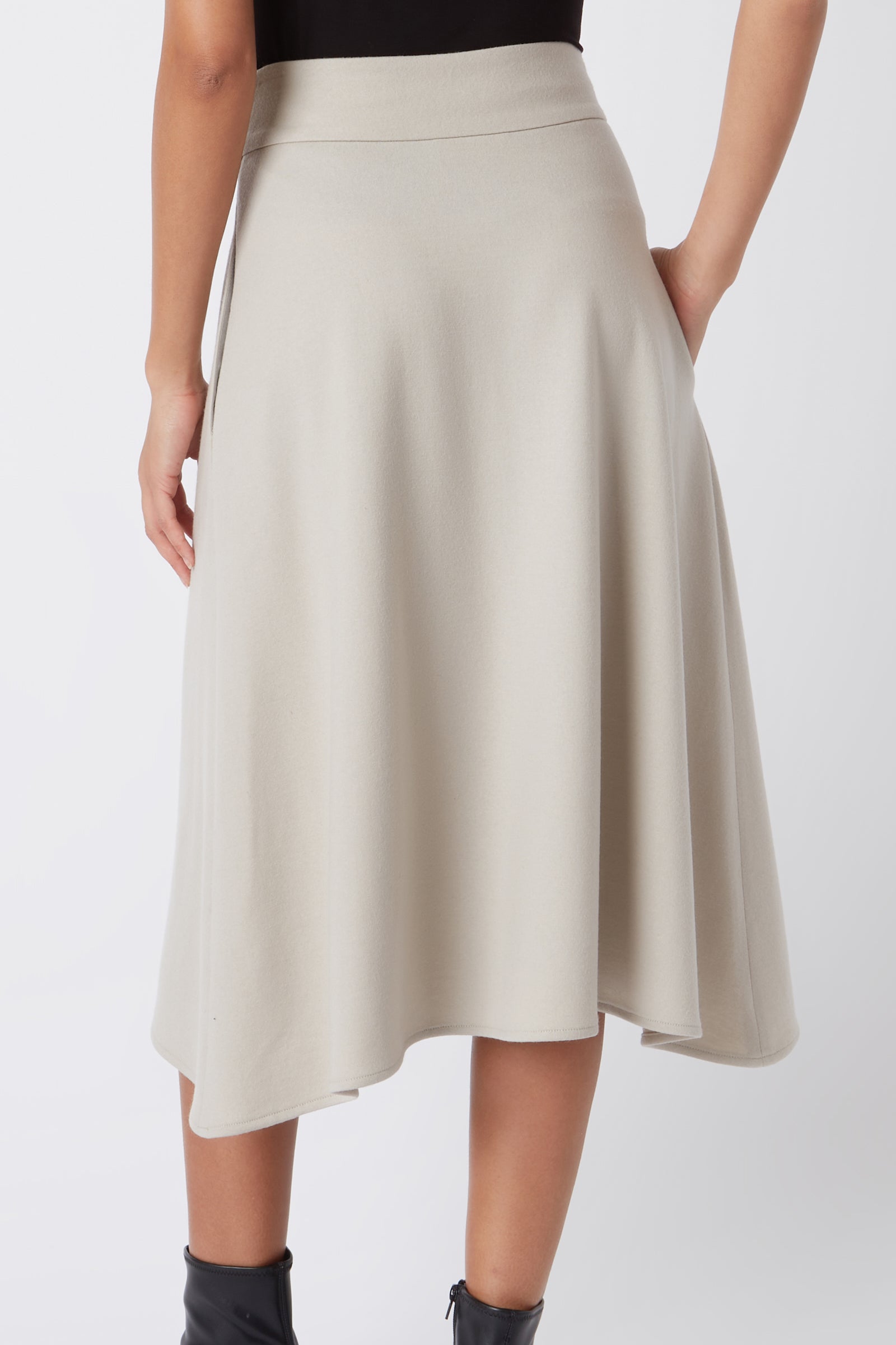 Kal Rieman Martina Felted Jersey Kick Skirt in Mink on Model Cropped Detailed Back View