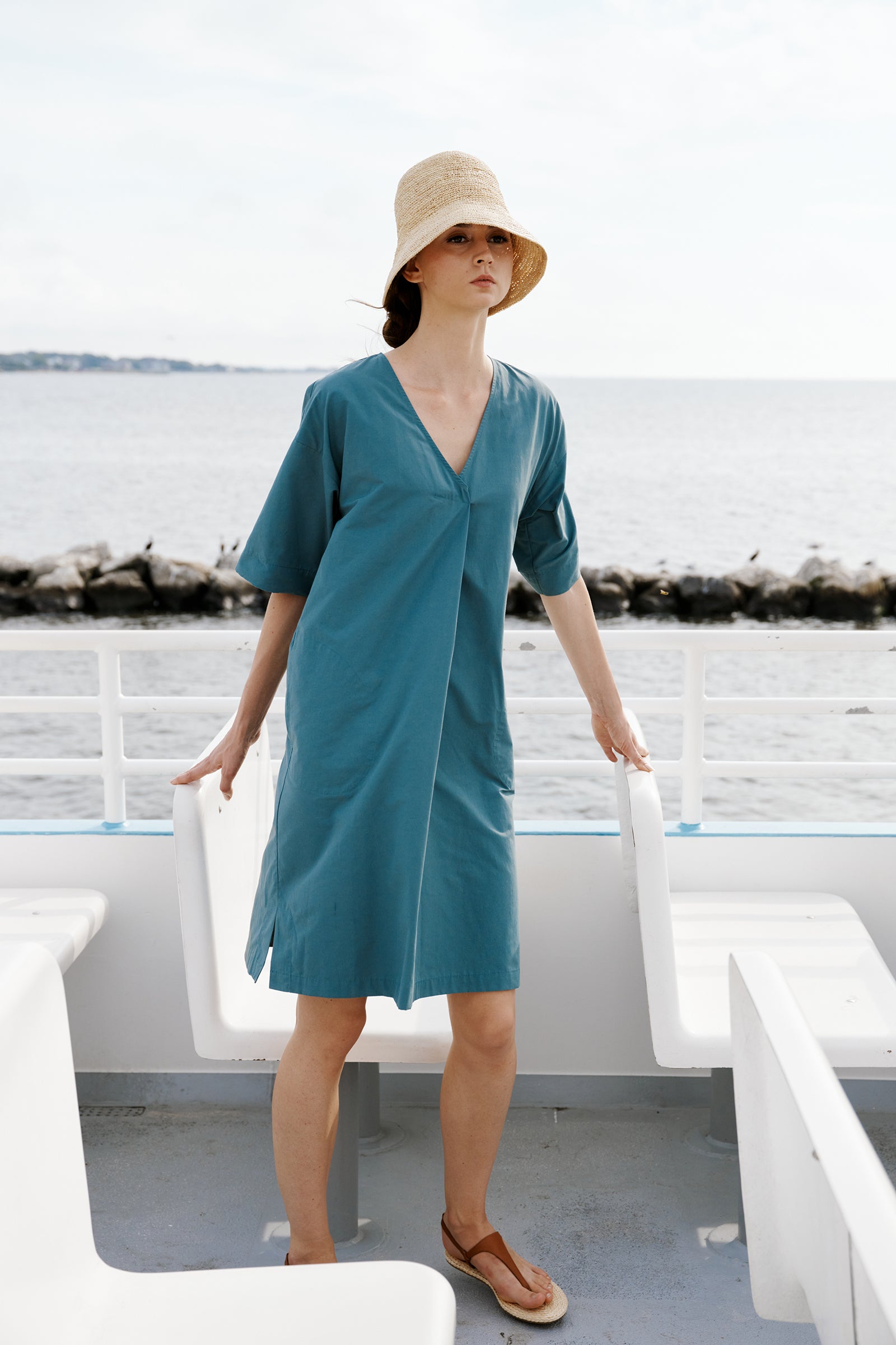 Kal Rieman Cara Fold Front Dress in Sage on model lookbook image front view