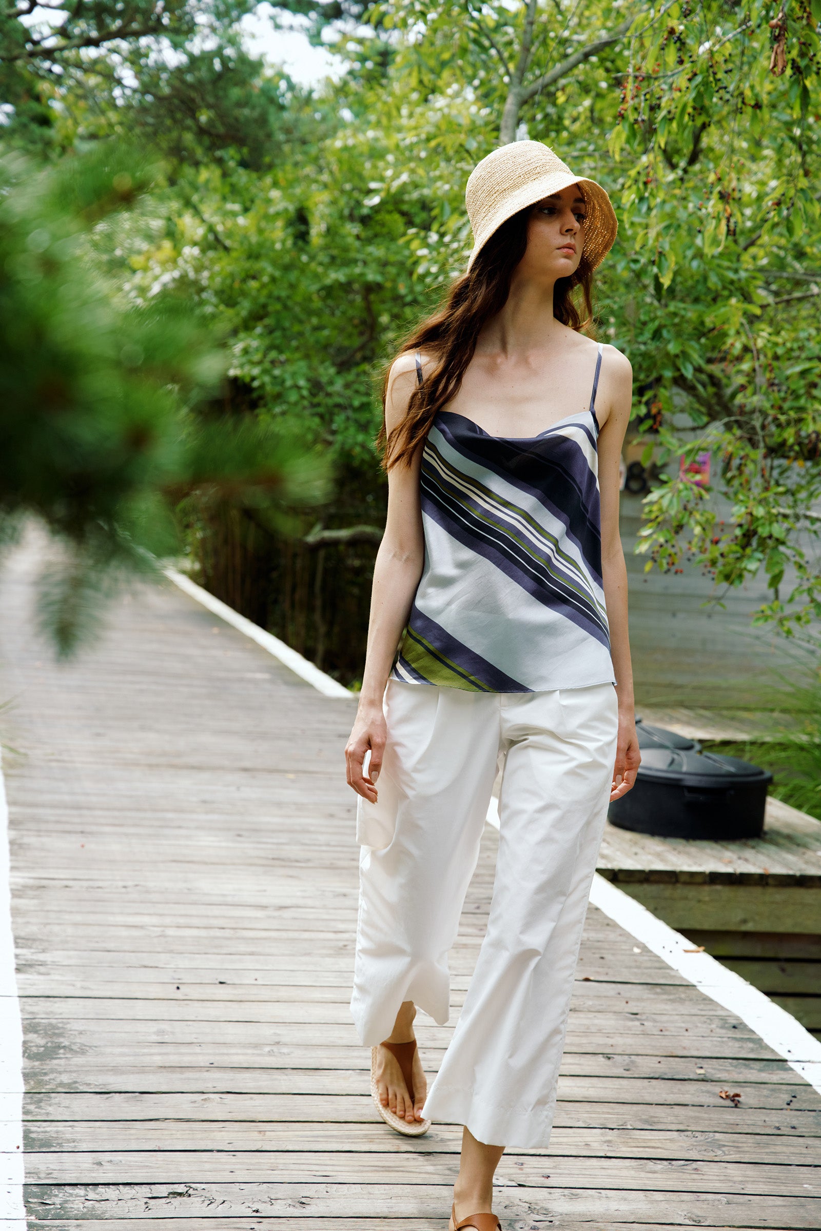 Kal Rieman Ivy Cowl Cami in Multi Stripe on model lookbook image