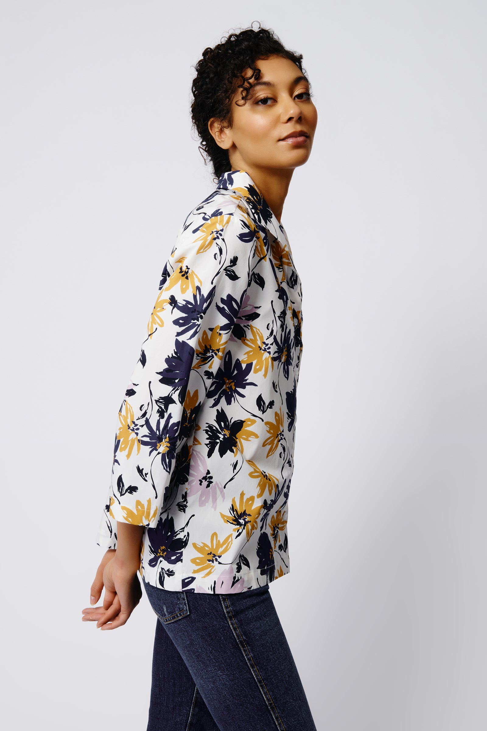 3/4 Sleeve Ginna Shirt in Lavender Floral – KAL RIEMAN