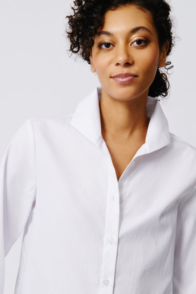 3/4 Sleeve Ginna Shirt in White Ribbon Made in European Cotton – KAL RIEMAN