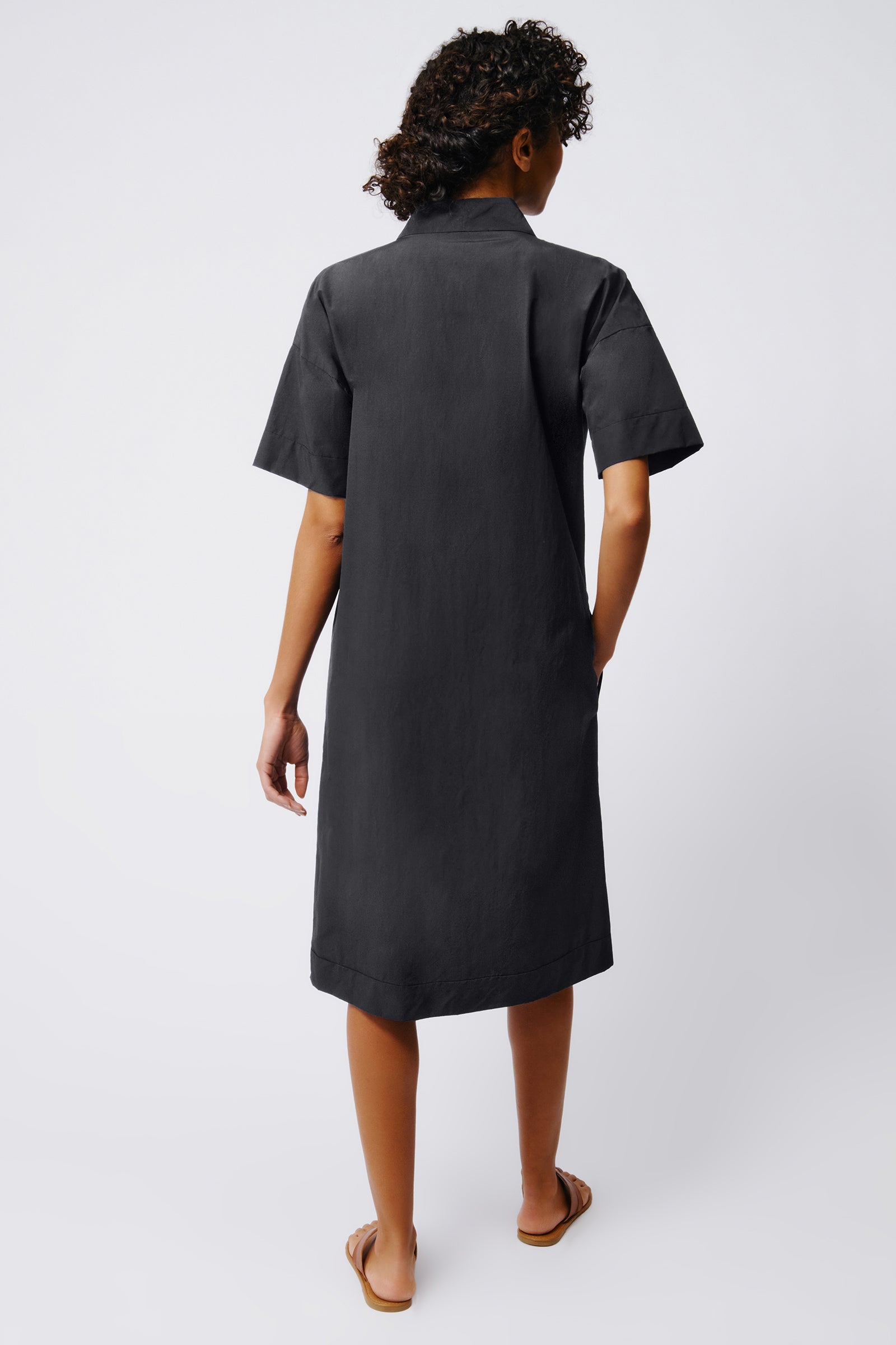 Kal Rieman Notch Placket Dress in Black on Model Front View Crop 5