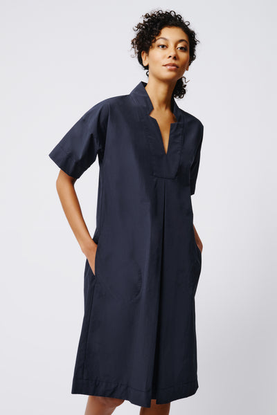 Notch Placket Dress in Navy Made in Italian Cotton and Nylon – KAL RIEMAN