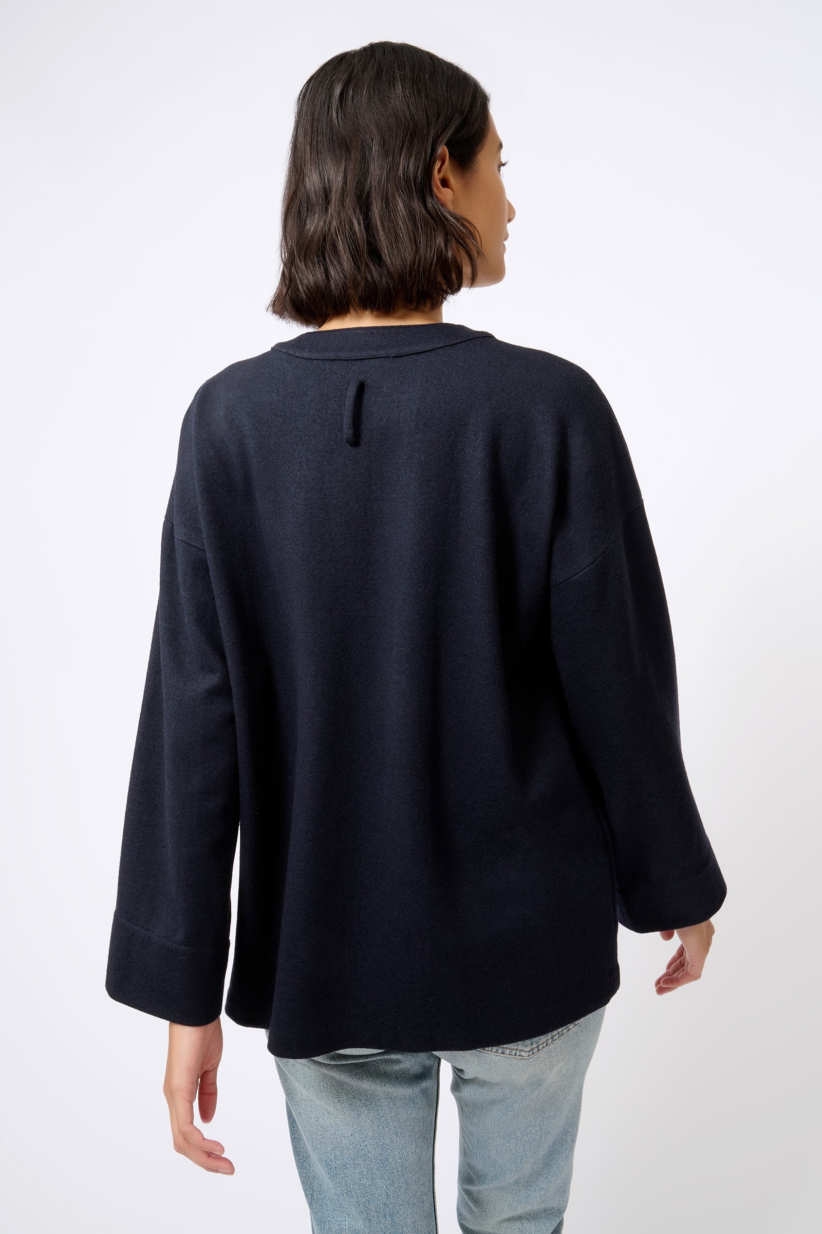 Kal Rieman Band Collar Top in Midnight on Model Back View