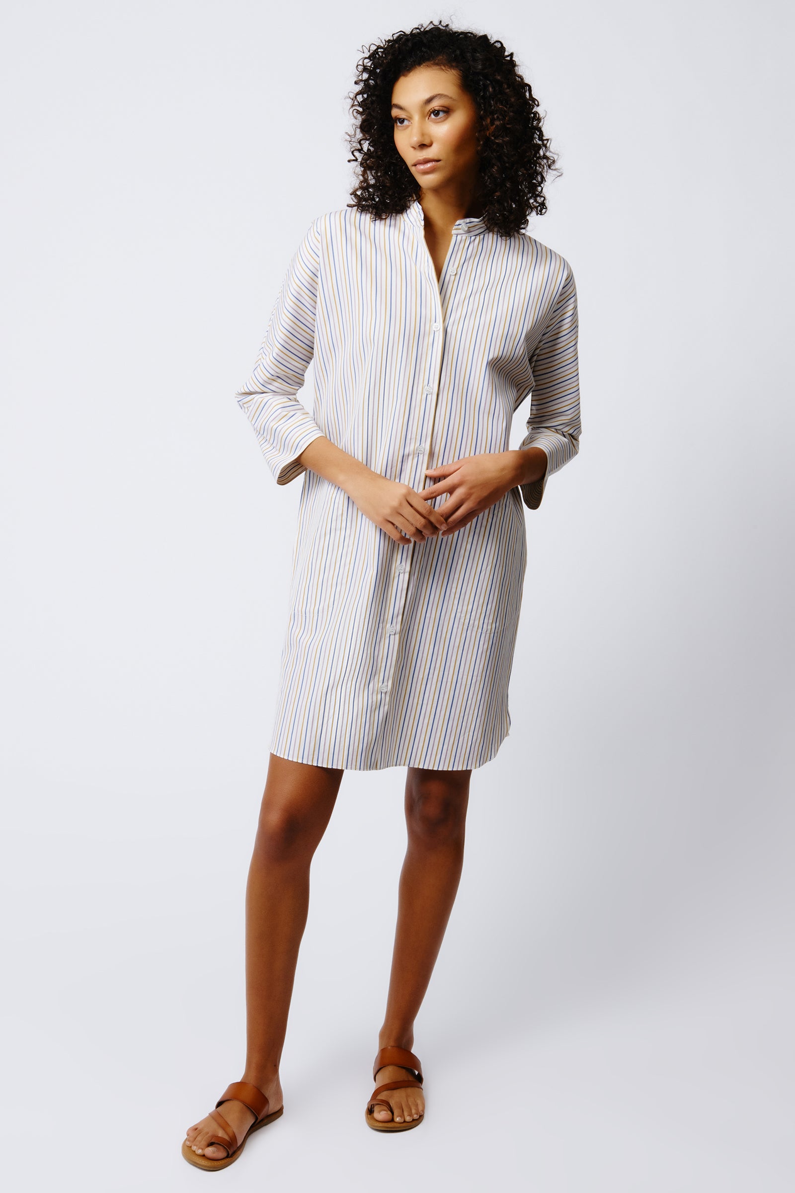 Kal Rieman June Shirt Dress in Multi Stripe on Model Full Front View