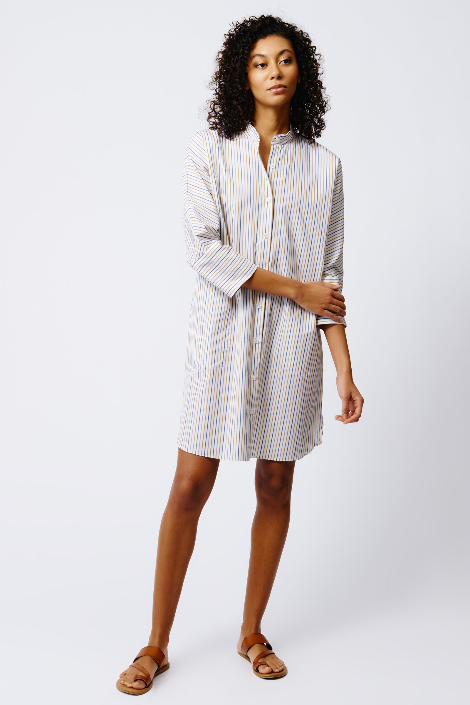 Kal Rieman June Shirt Dress in Multi Stripe on Model Full Front View 2