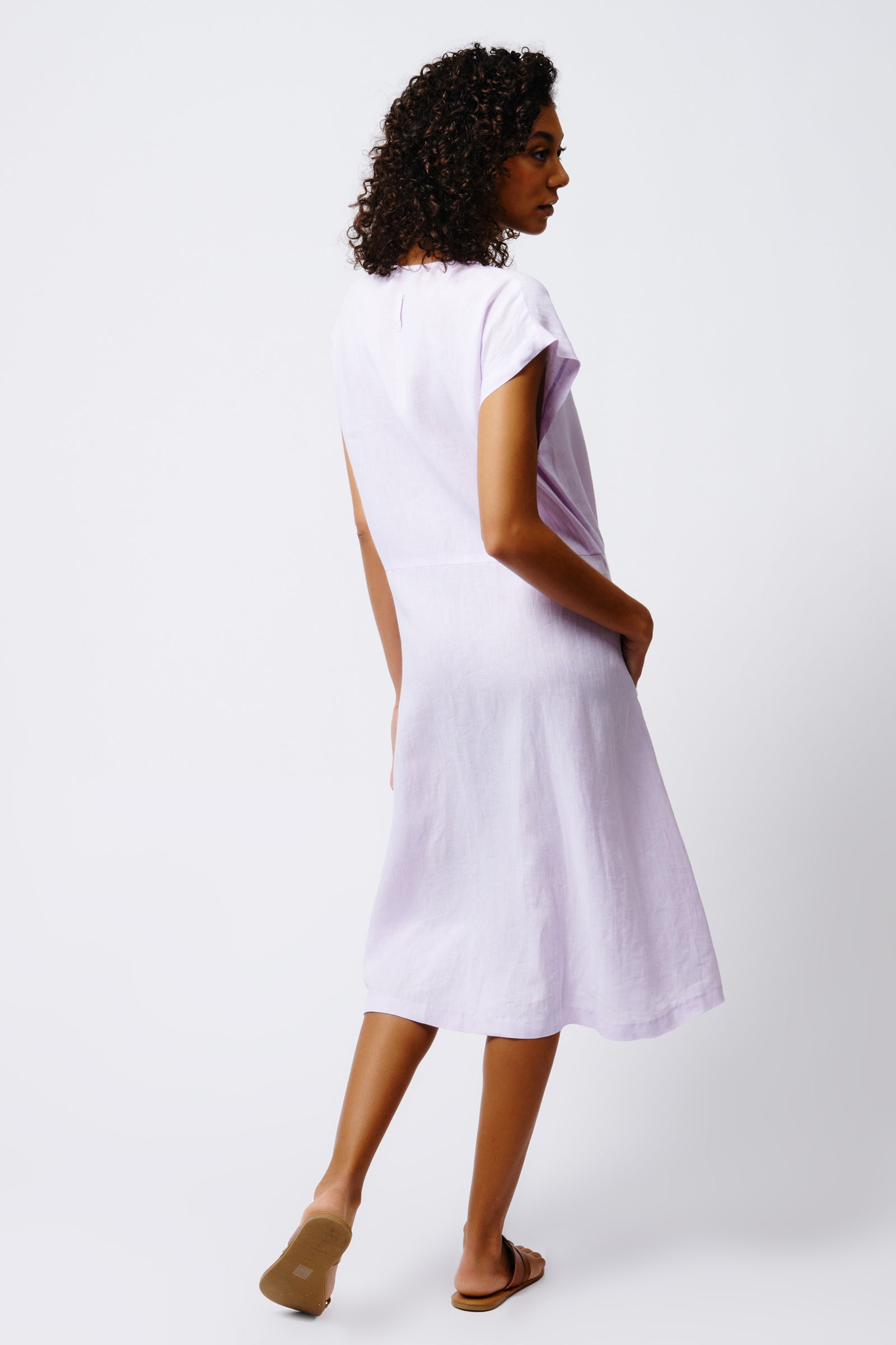 Kal Rieman Harlow Cap Sleeve Dress in Lavender Linen on Model Full Back View