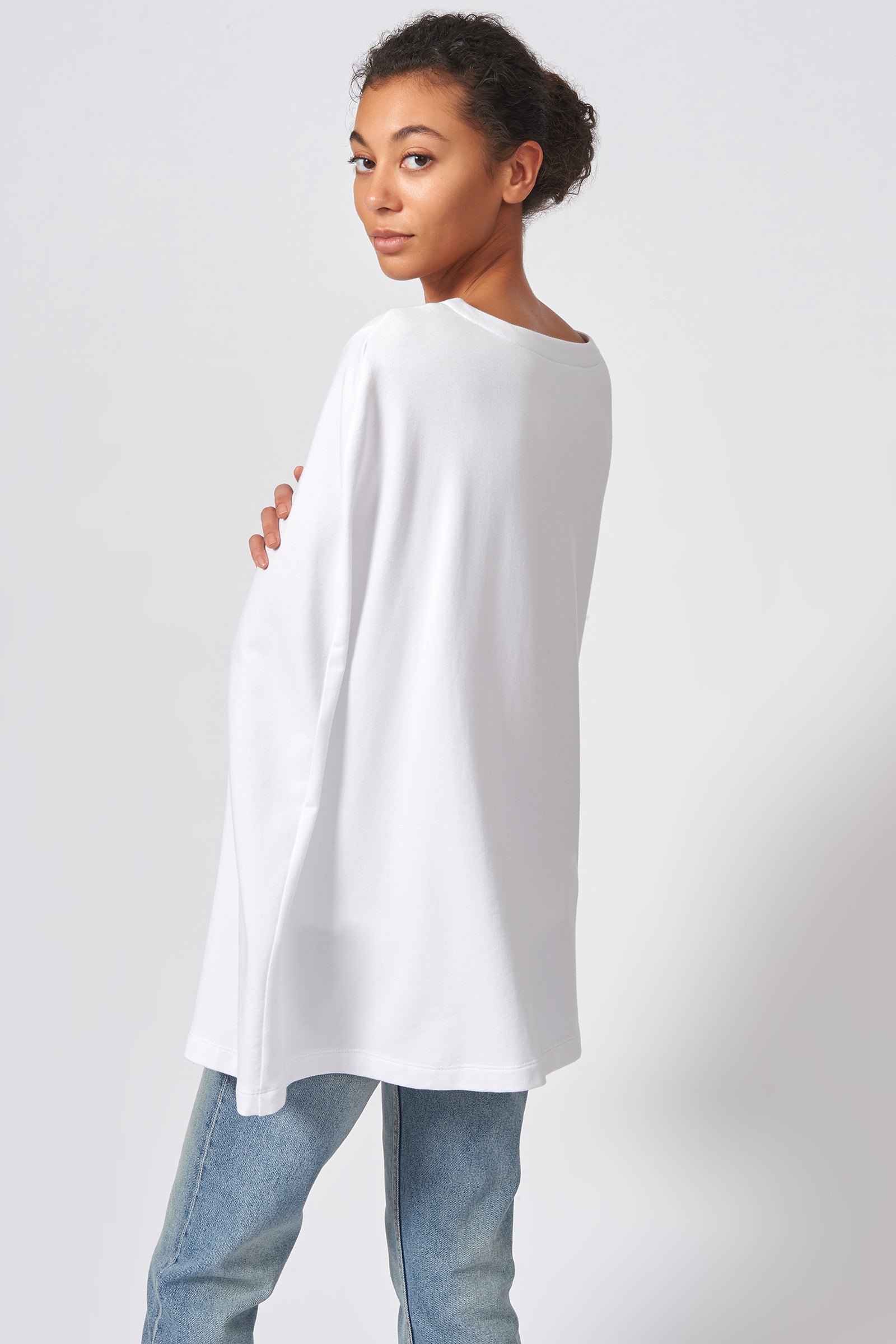 Kal Rieman Cape Sweatshirt in White on Model Front View