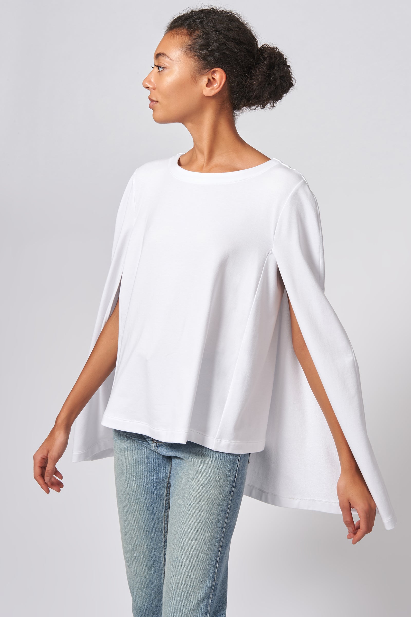 Kal Rieman Cape Sweatshirt in White on Model Front Side View