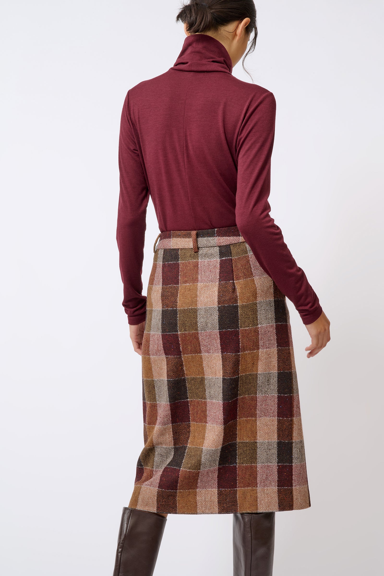 Kal Rieman Caroline Trouser Skirt in Patchwork Fabric on Model with Hand in Pocket Full Front View