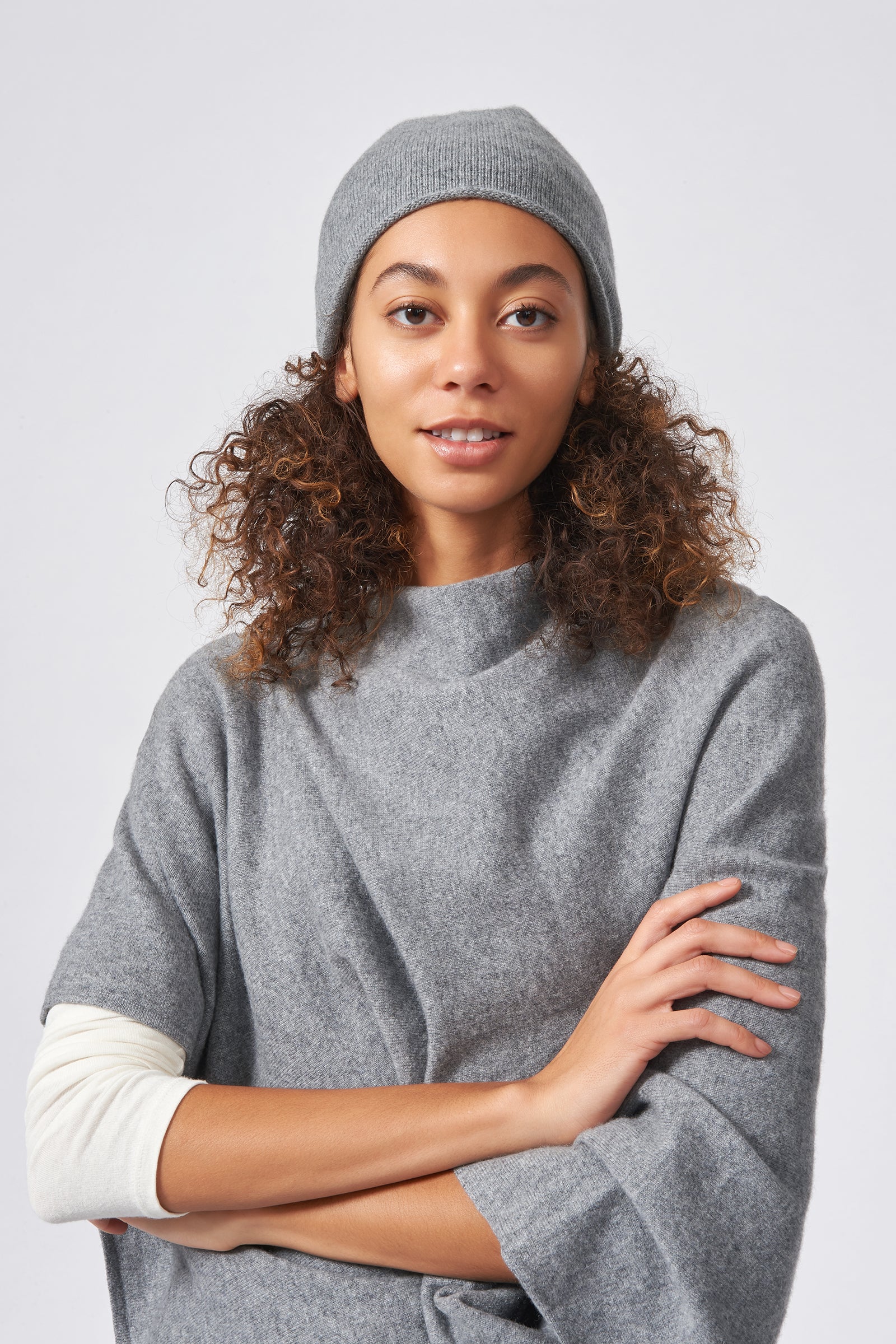 Kal Rieman Cashmere Cap in Flannel Grey on Model Front View