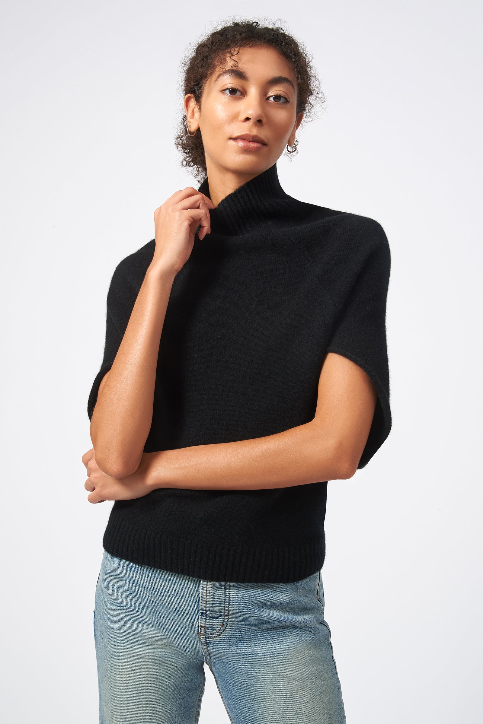 Kal Rieman Cashmere Cape Sweater in Black on Model Front View