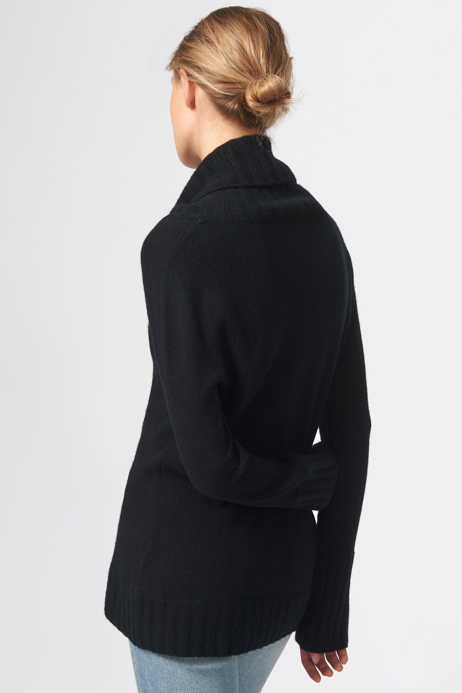 Kal Rieman Cashmere Cowel T-Neck in Black on Model Front View