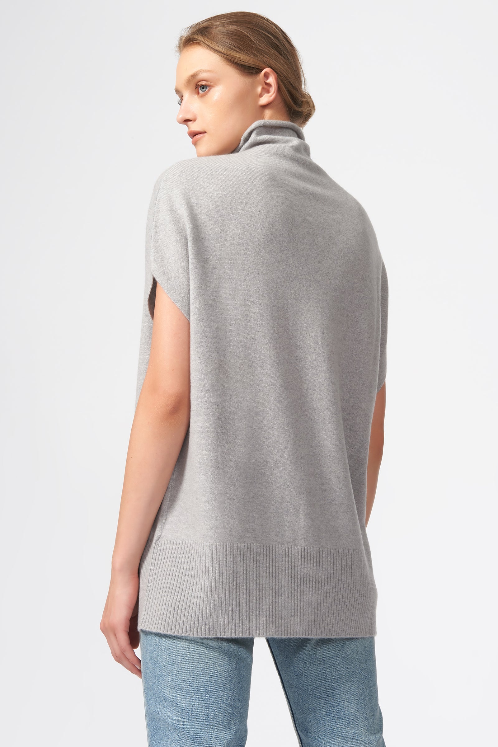 Kal Rieman Cashmere Funnelneck in Heather Grey on Model Front View